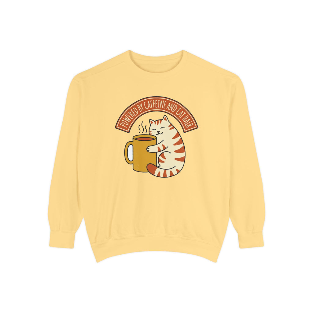 Cat Coffee Sweatshirt | Powered by Caffeine | Comfort Colors cat mom sweatshirt — Ivory