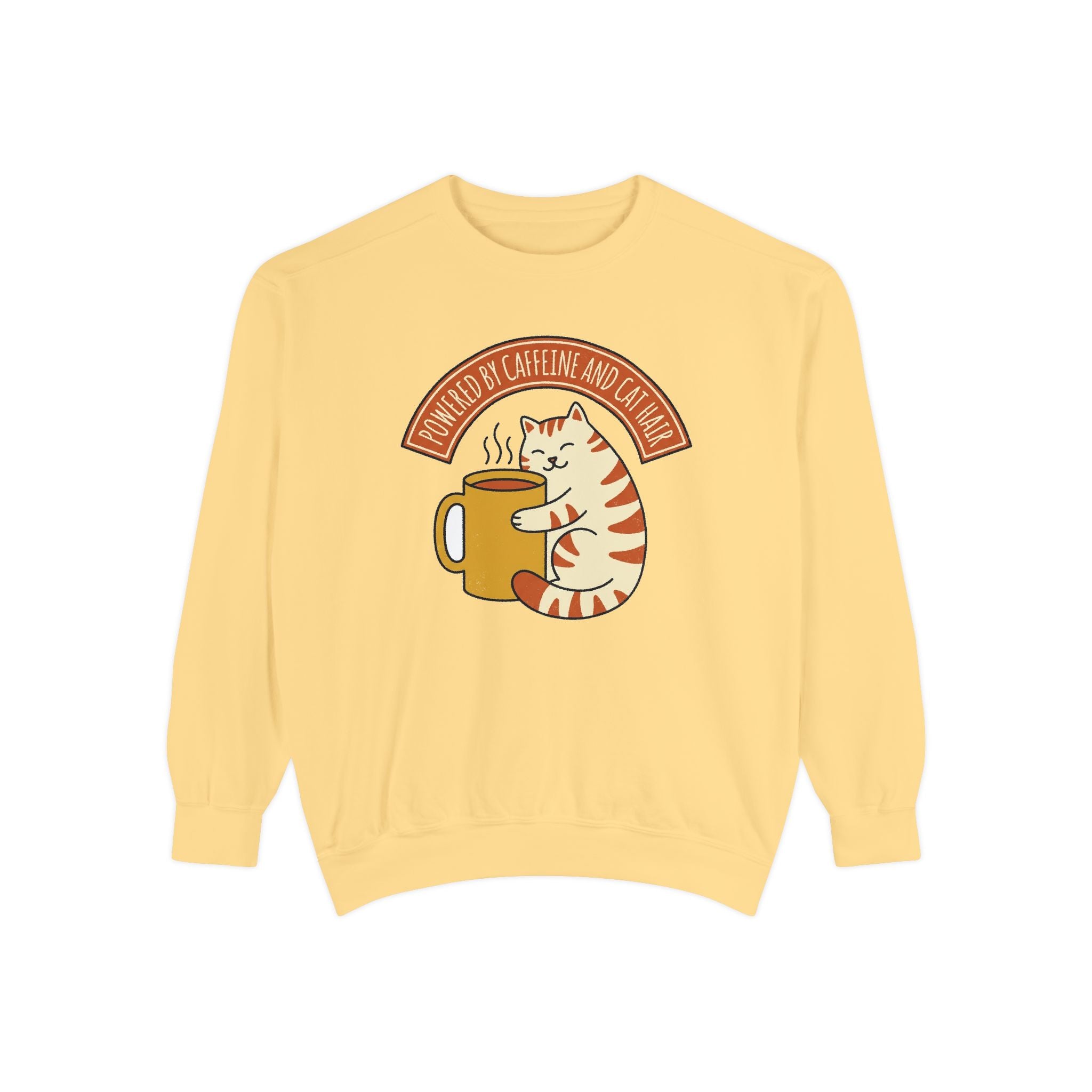 Cat Coffee Sweatshirt | Powered by Caffeine | Comfort Colors cat mom sweatshirt — Ivory