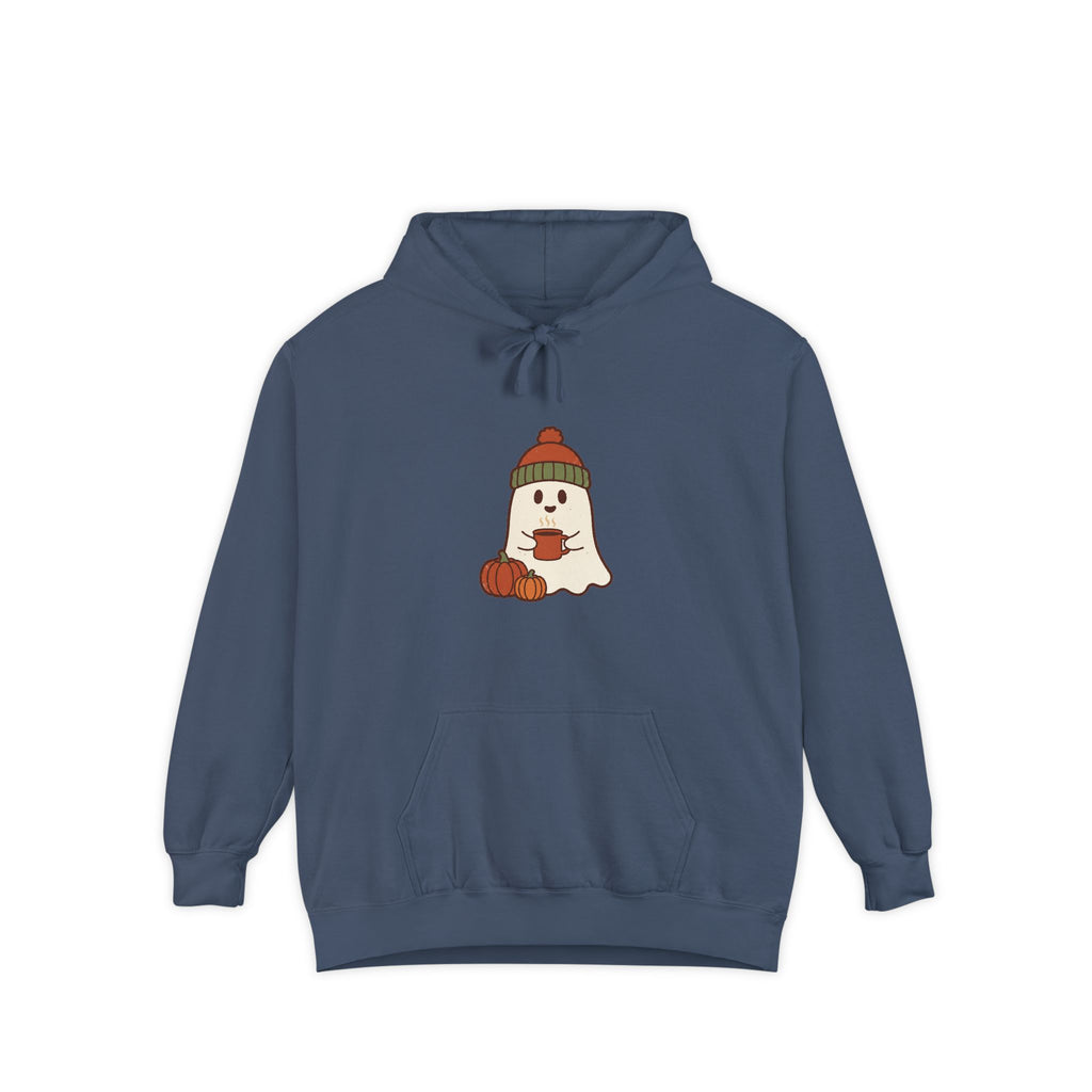 Retro Ghost Hoodie | Ghost in a Knitted Beanie Cocoa Art | Comfort Colors Garment Dyed