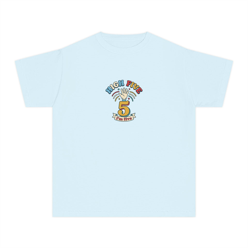 High Five I'm Five 5th Birthday Youth Comfort Colors Tee