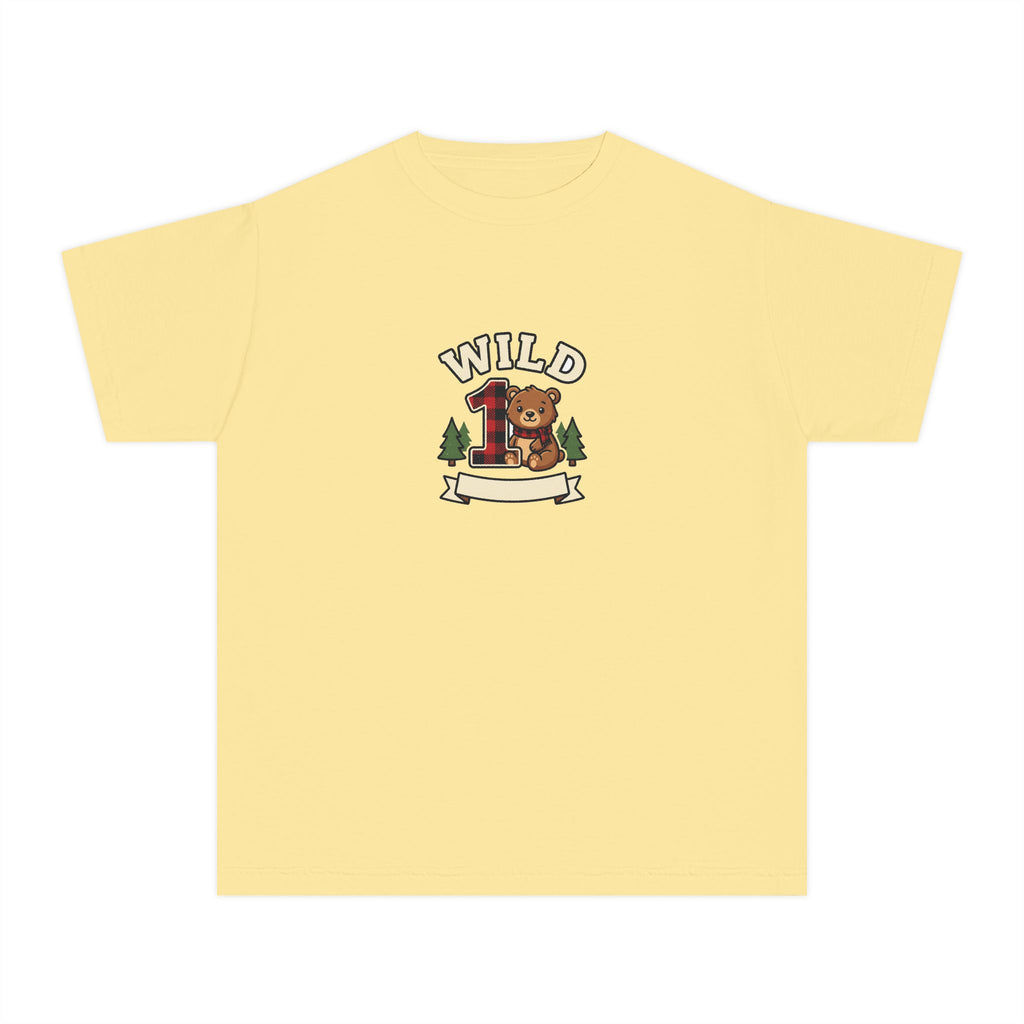 Wild One Birthday Youth Shirt Plaid Bear Comfort Colors