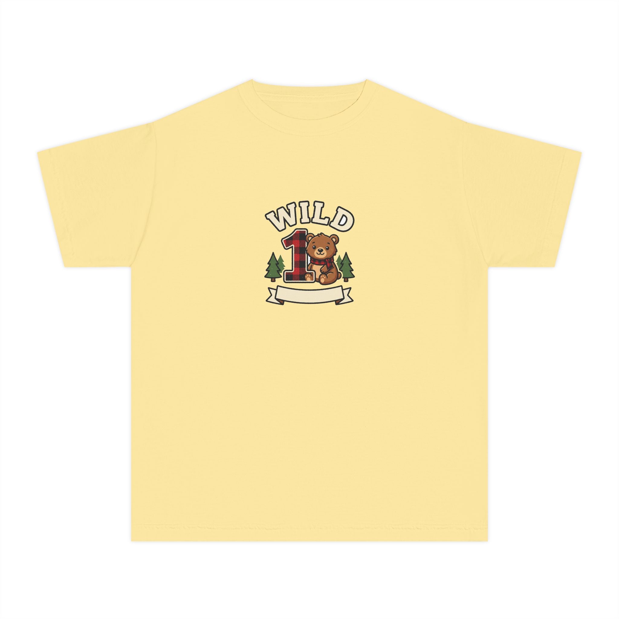 Wild One Birthday Youth Shirt Plaid Bear Comfort Colors