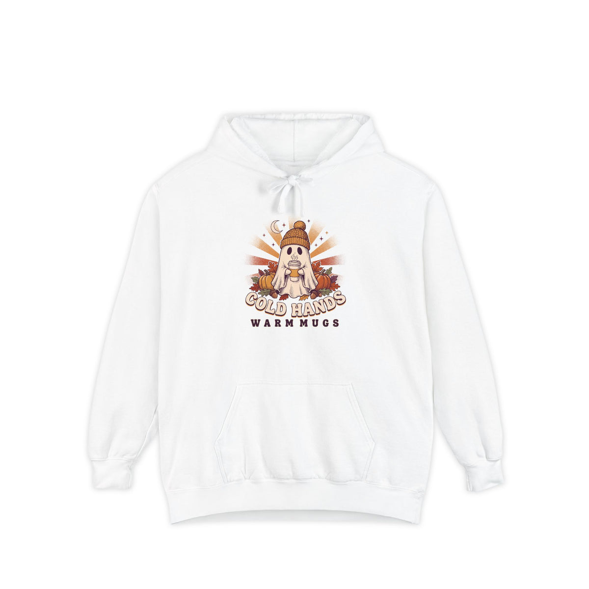 Cozy Ghost Hoodie | Cold Hands Warm Mugs Fall Coffee Art | Comfort Colors Garment Dyed
