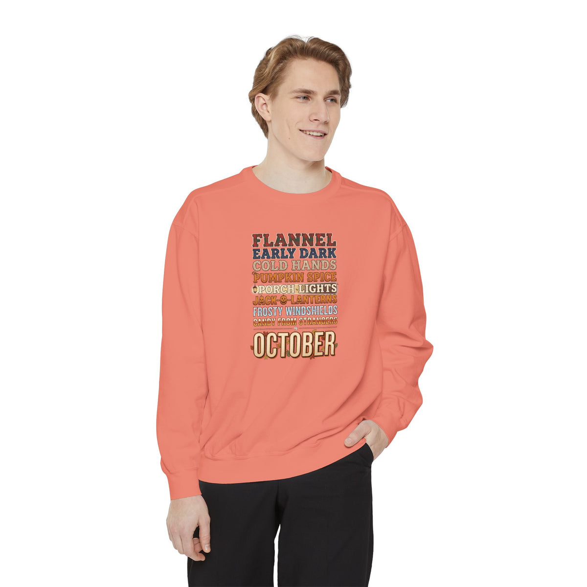 October Crewneck Sweatshirt | Flannel Early Dark Cold Hands Fall List | Comfort Colors Garment Dyed