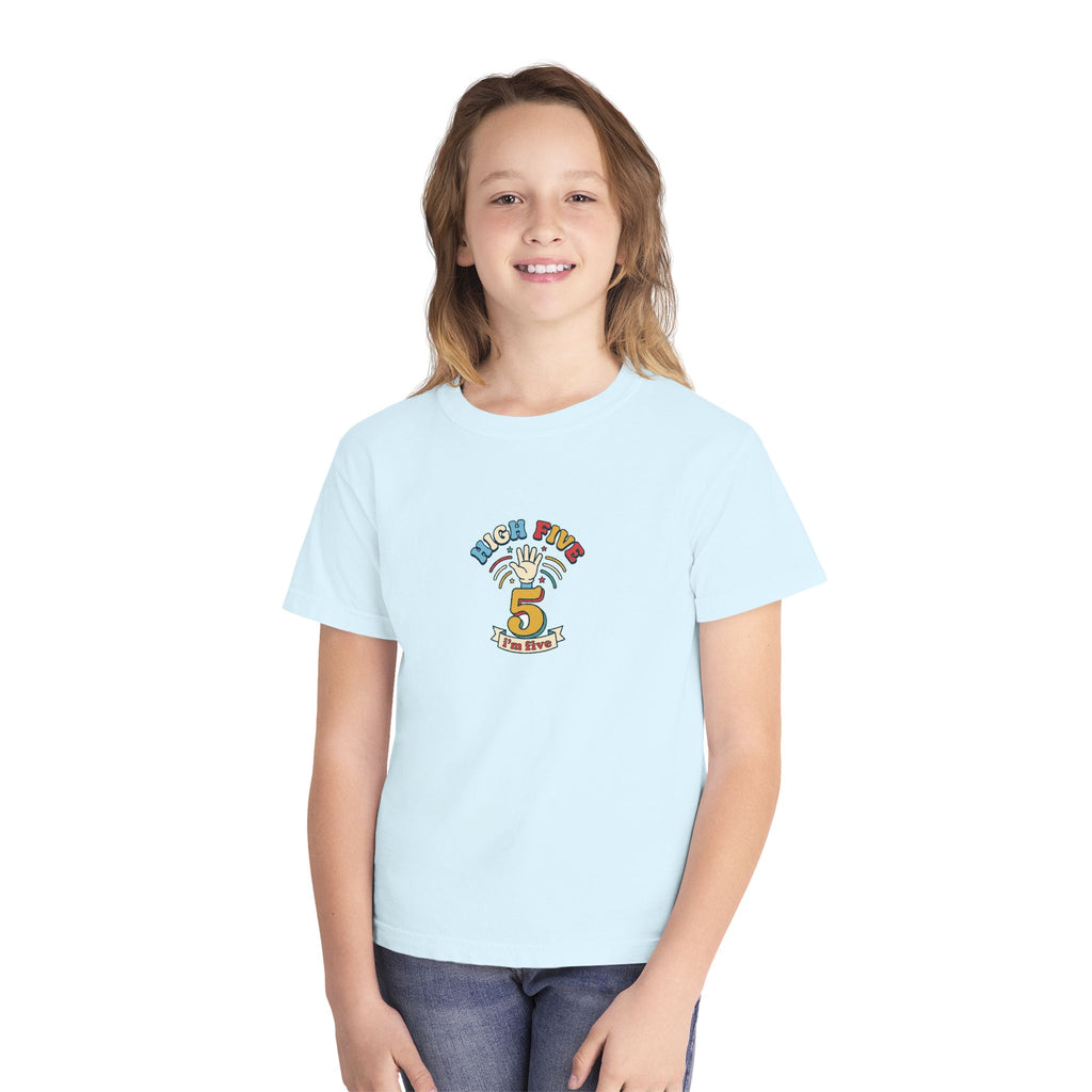 High Five I'm Five 5th Birthday Youth Comfort Colors Tee