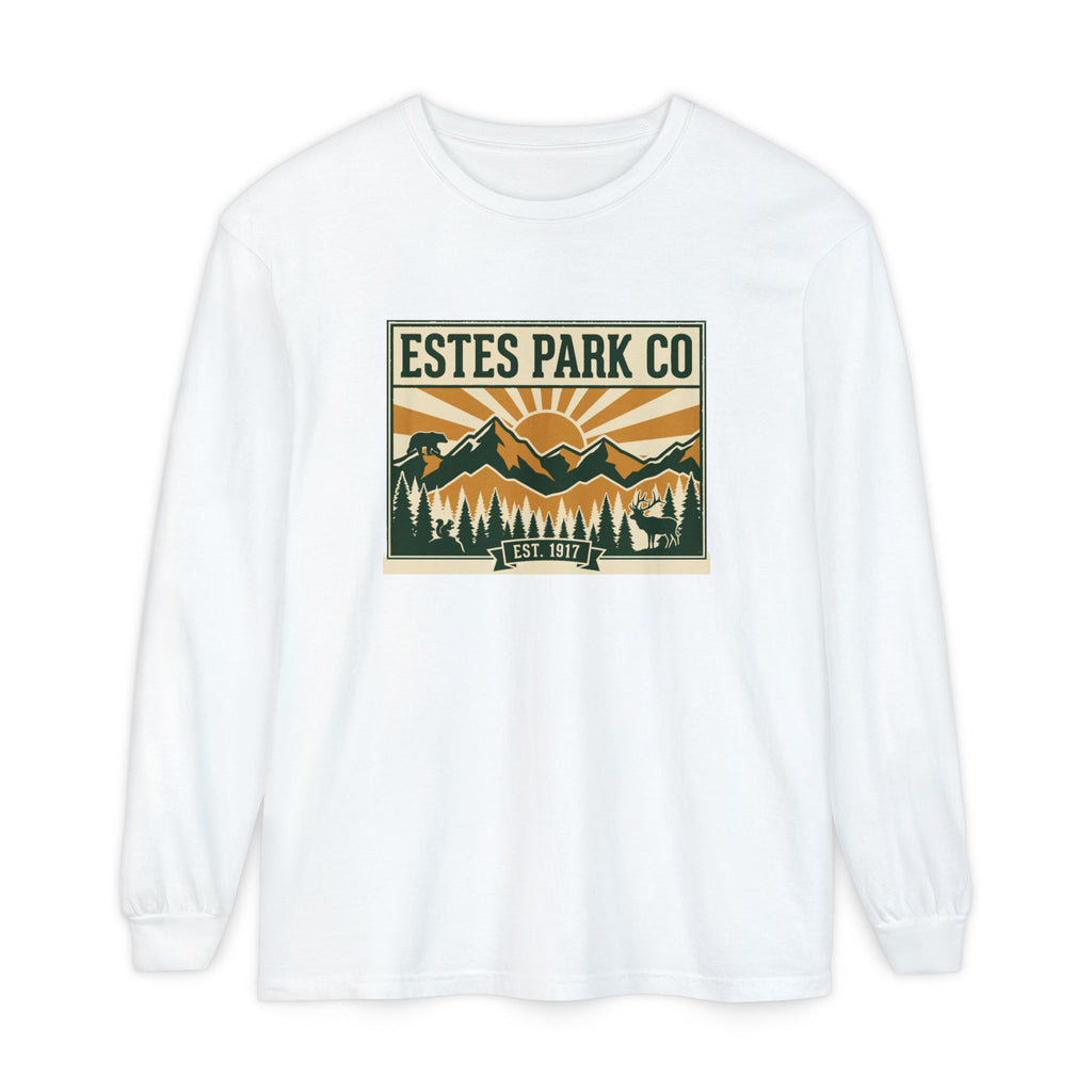 Estes Park CO Hidden Wildlife Long Sleeve Tee | Forest Green EST. 1917 | Comfort Colors