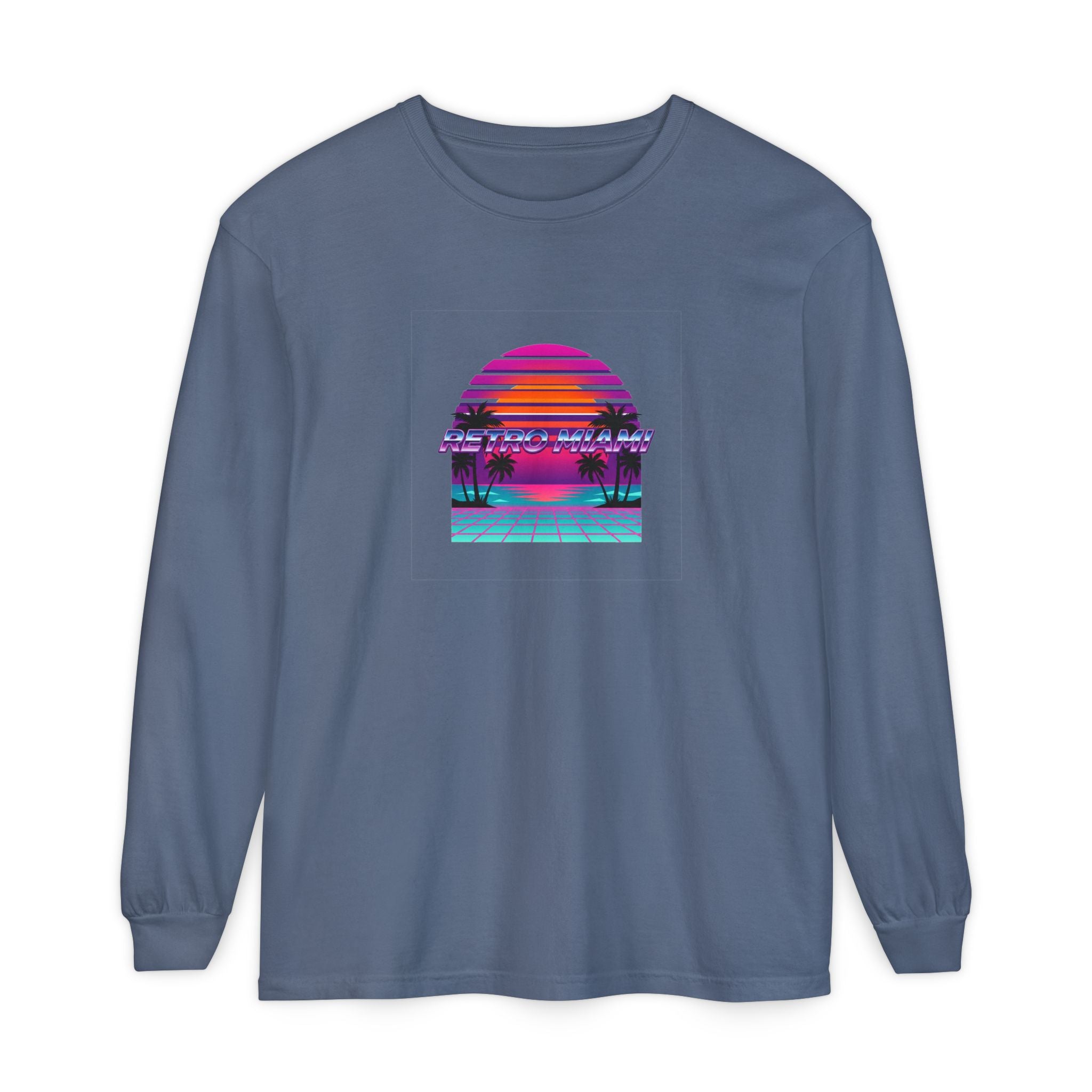 Retro Miami Sunset Long-Sleeve — 80s Synthwave Comfort Colors Shirt