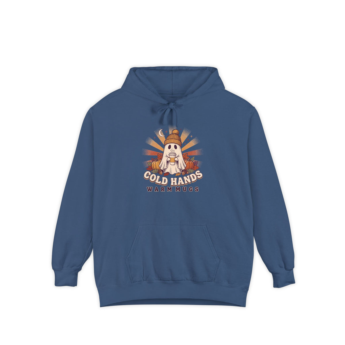 Cozy Ghost Hoodie | Cold Hands Warm Mugs Fall Coffee Art | Comfort Colors Garment Dyed