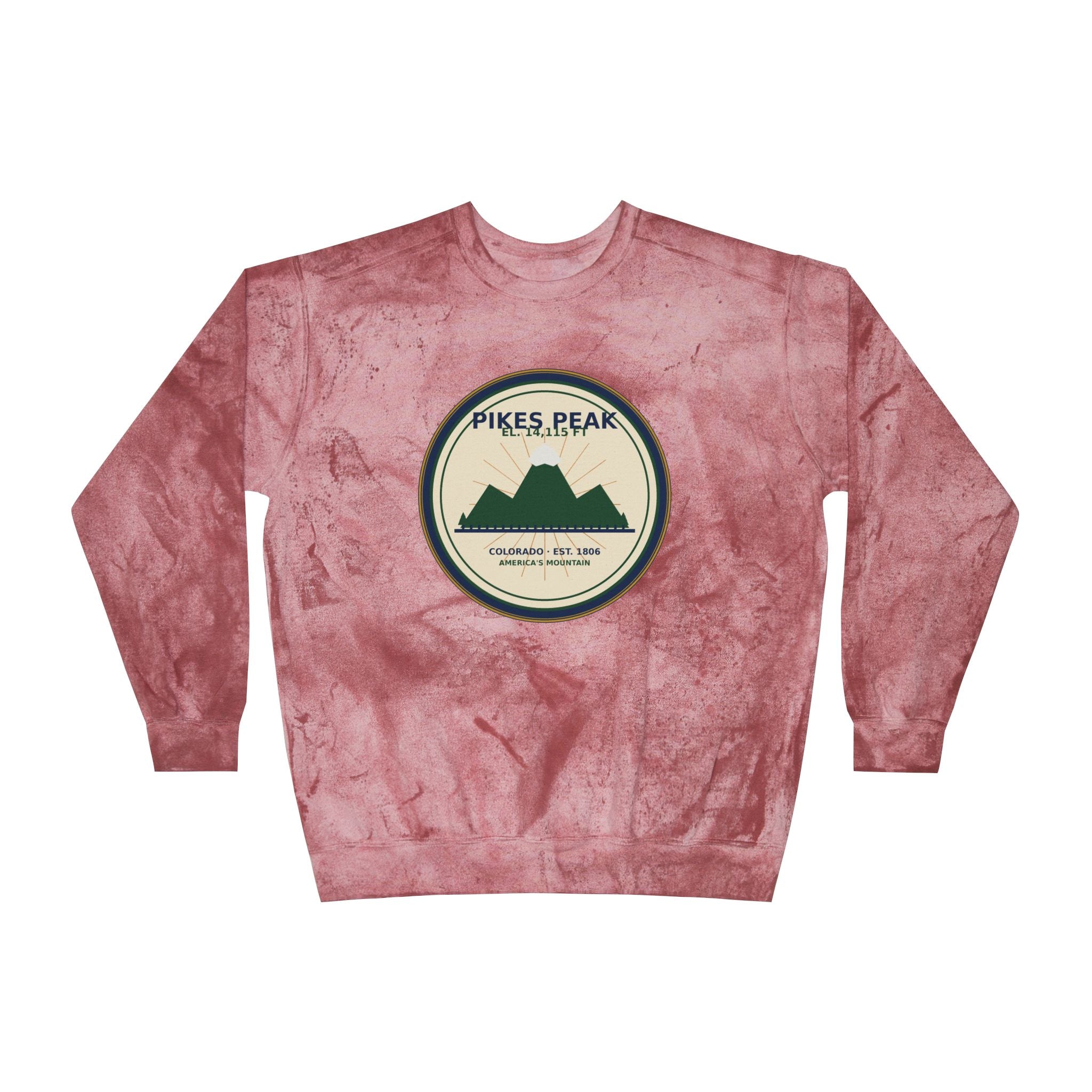 Pikes Peak Crewneck Sweatshirt | Vintage Colorado Mountain Badge