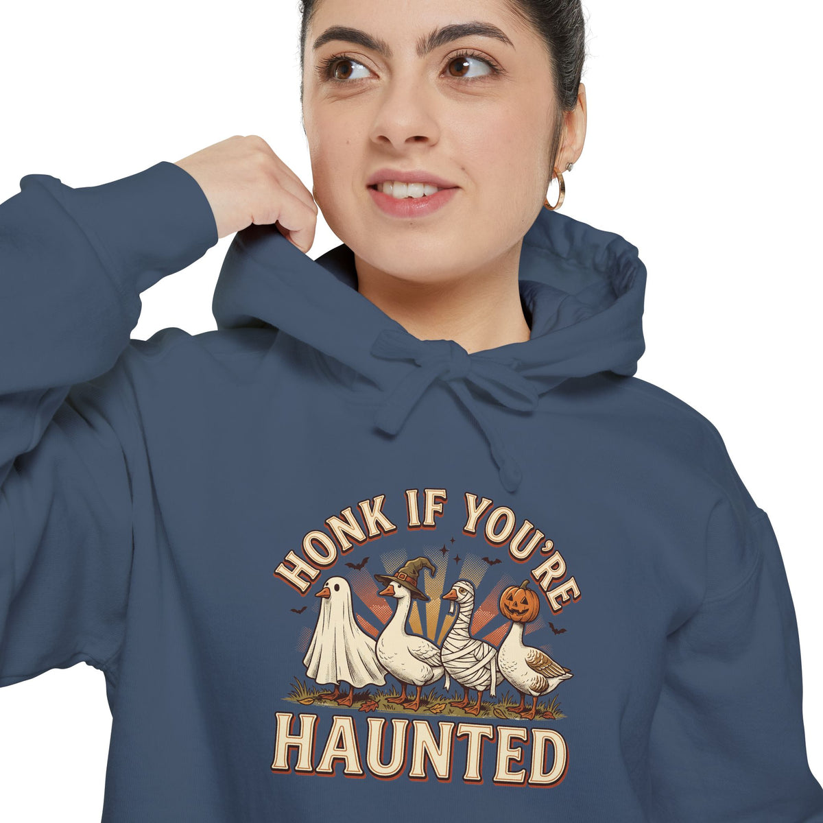 Funny Halloween Hoodie | Honk If You're Haunted Goose Art | Comfort Colors Garment Dyed