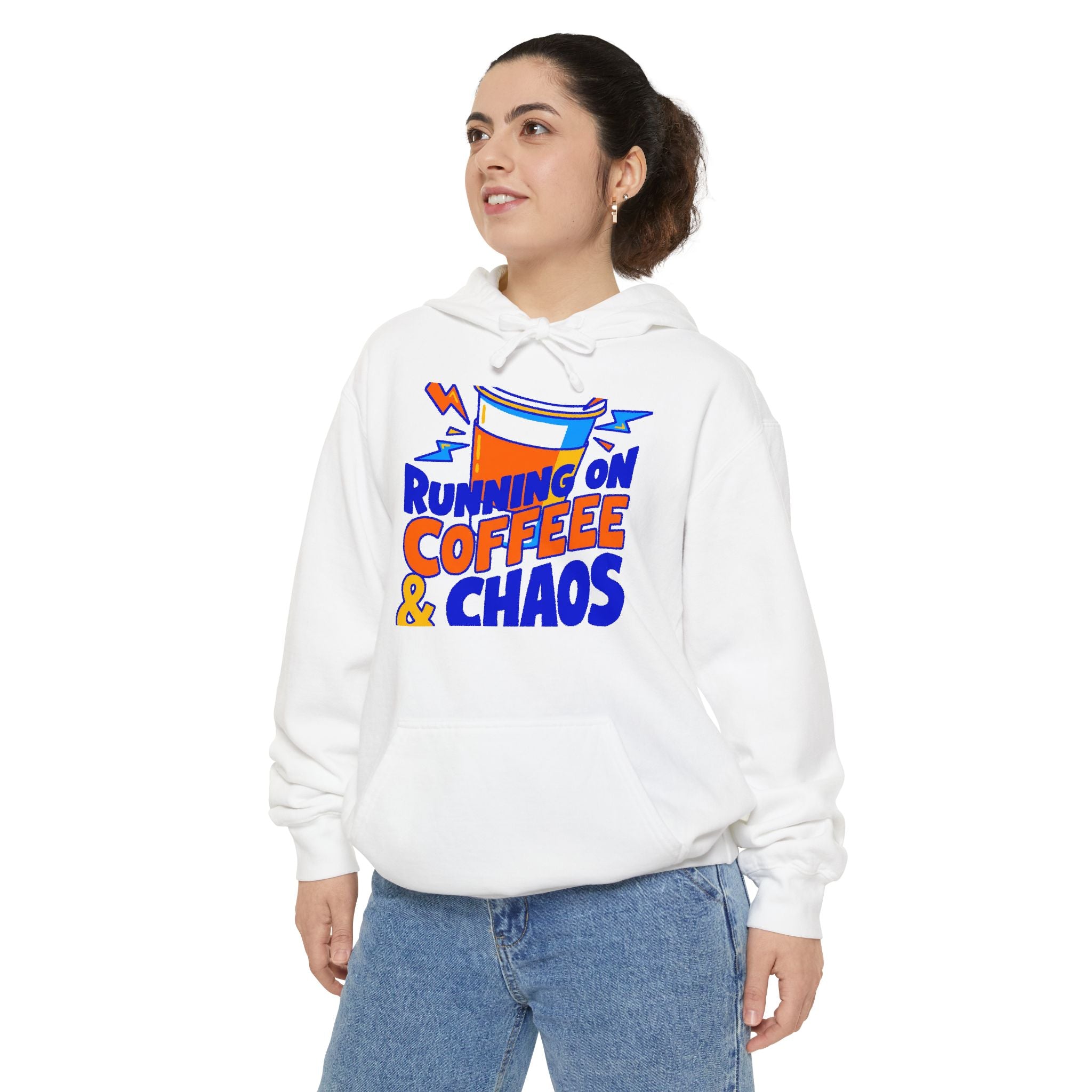 Funny Coffee Hoodie | Running on Coffee & Chaos