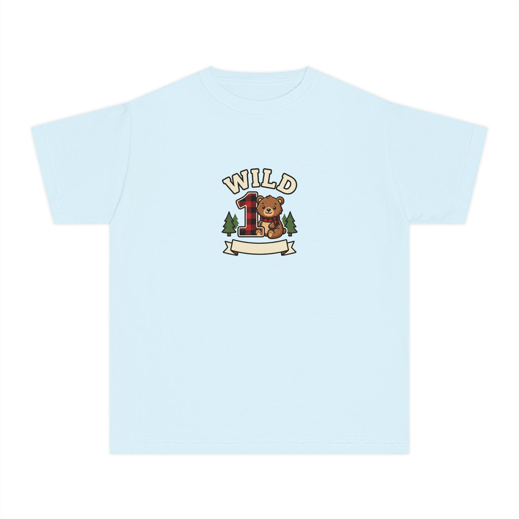 Wild One Birthday Youth Shirt Plaid Bear Comfort Colors
