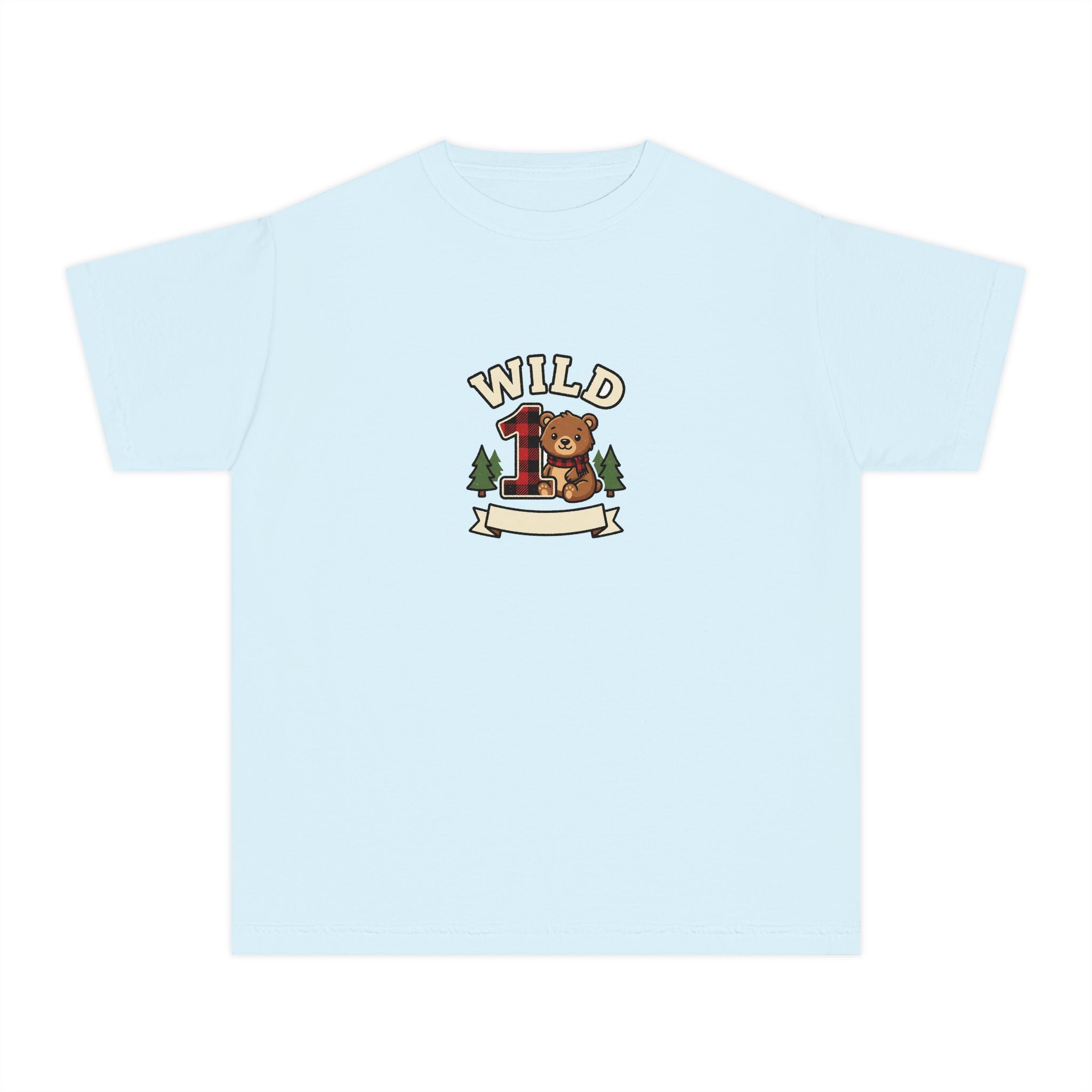 Wild One Birthday Youth Shirt Plaid Bear Comfort Colors