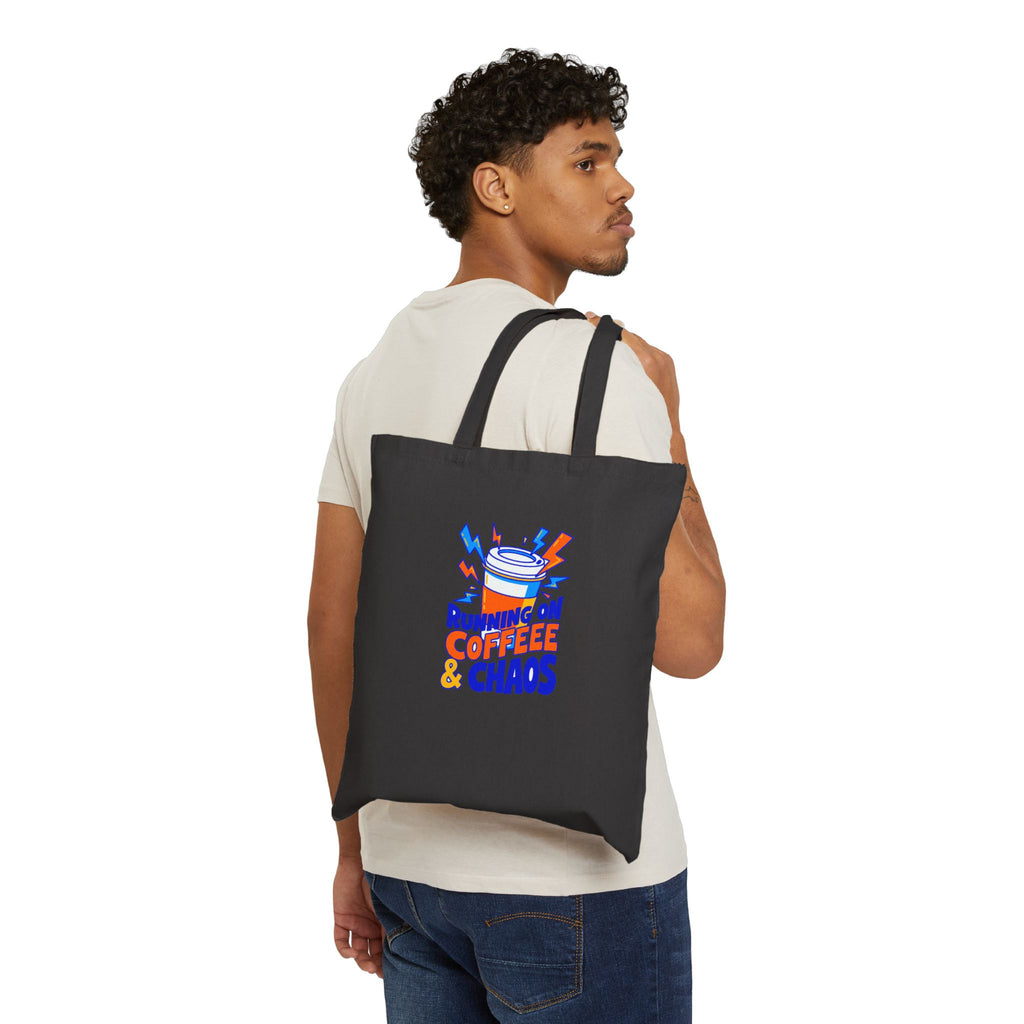 Running on Coffee & Chaos Canvas Tote Bag | Funny Coffee Lover Tote