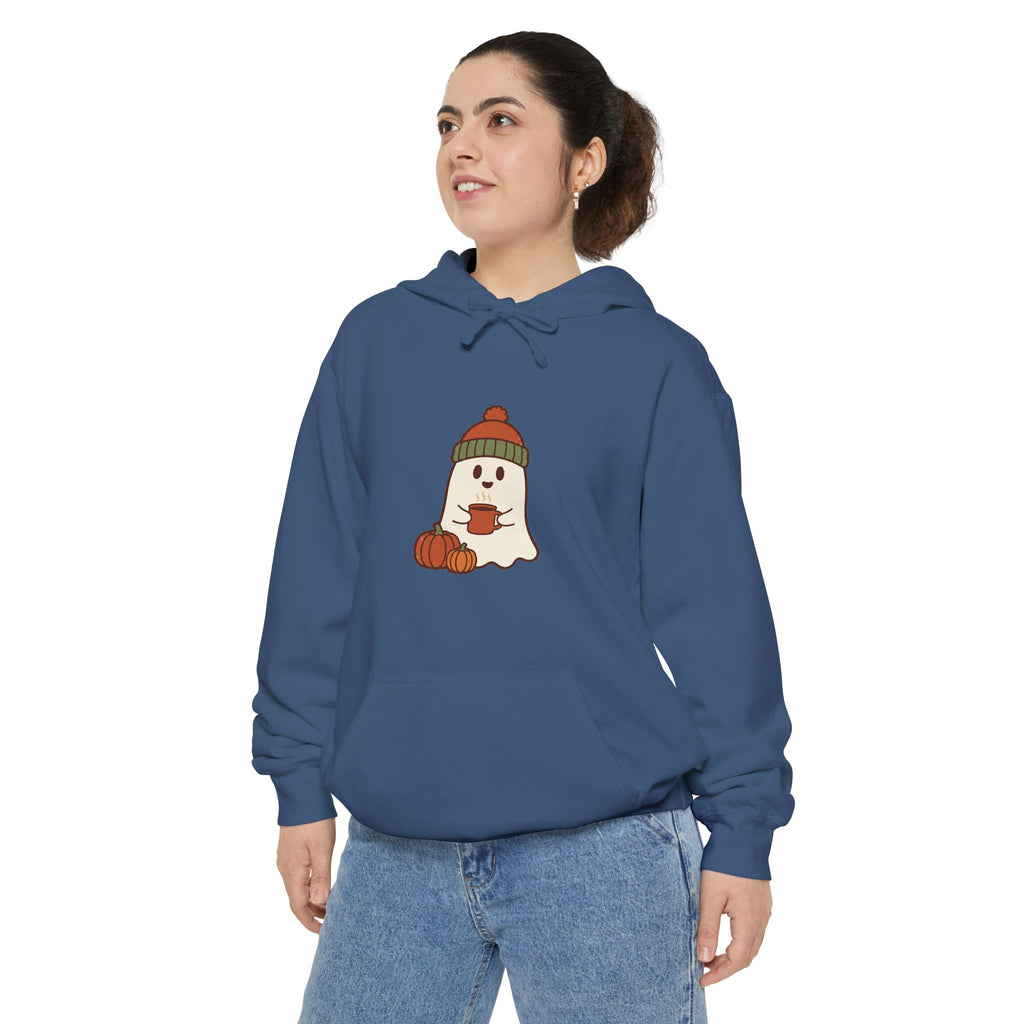 Retro Ghost Hoodie | Ghost in a Knitted Beanie Cocoa Art | Comfort Colors Garment Dyed