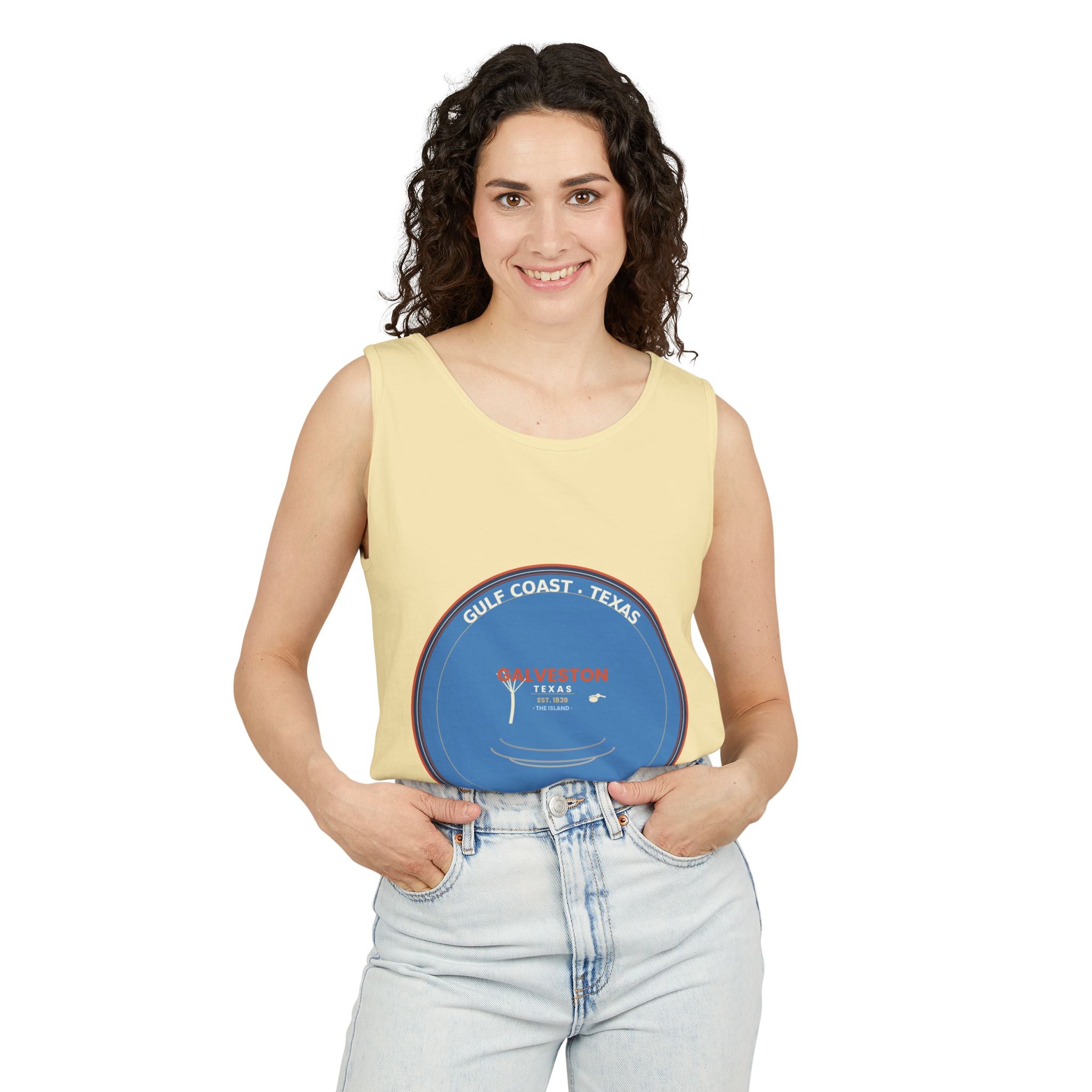 Galveston Texas Tank Top | Vintage Coastal Badge | CC 4200