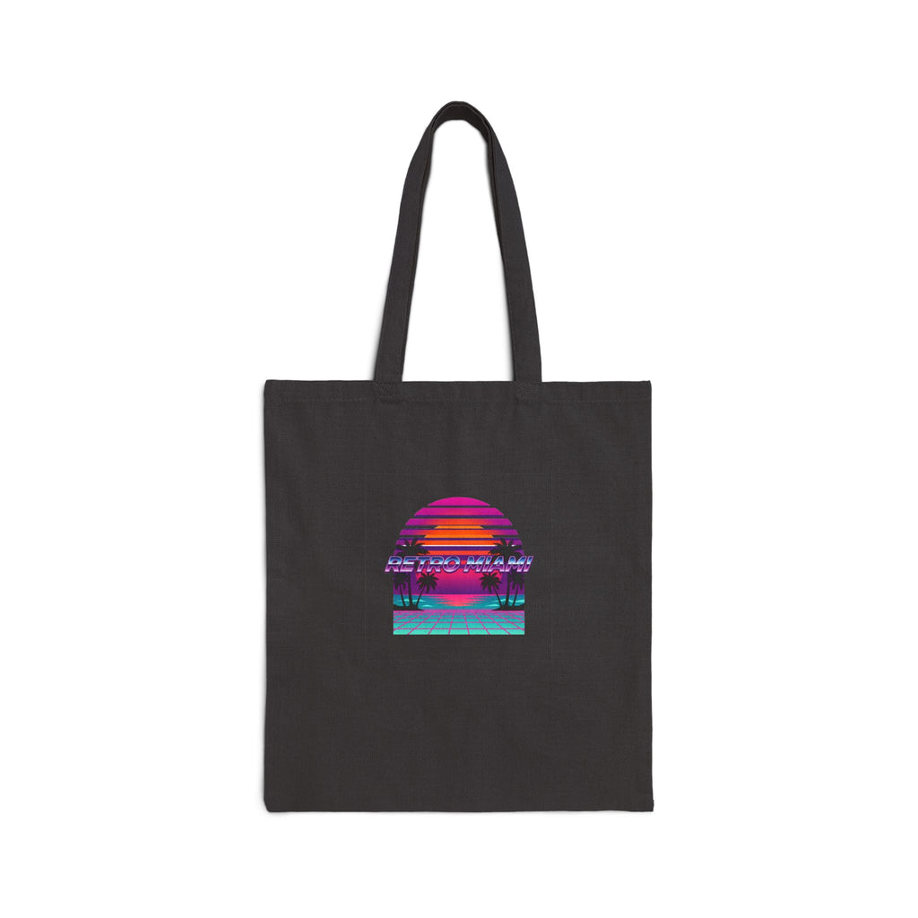 Retro Miami Sunset Canvas Tote Bag | 80s Synthwave Beach Tote