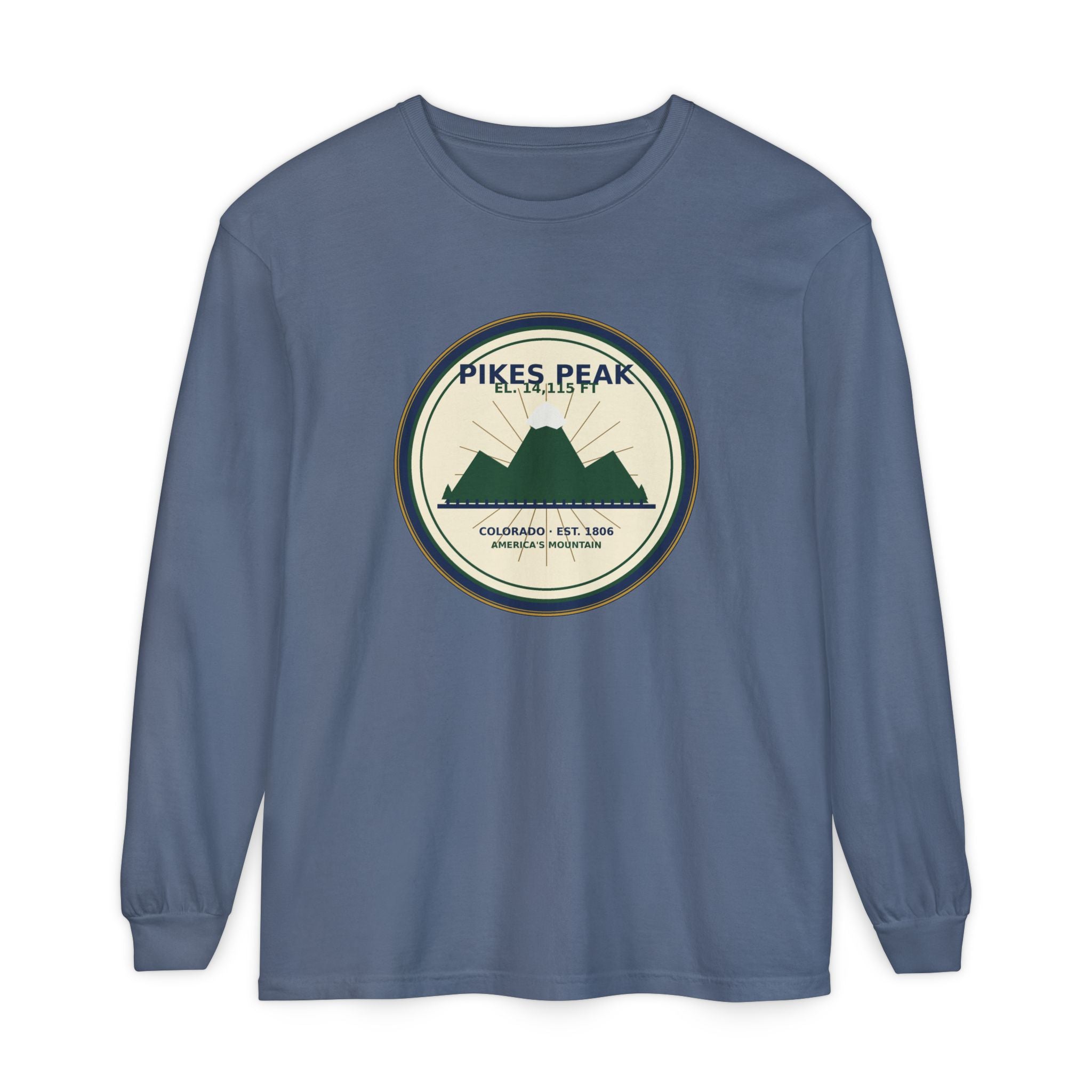 Pikes Peak Long Sleeve Shirt | Vintage Colorado Mountain Badge