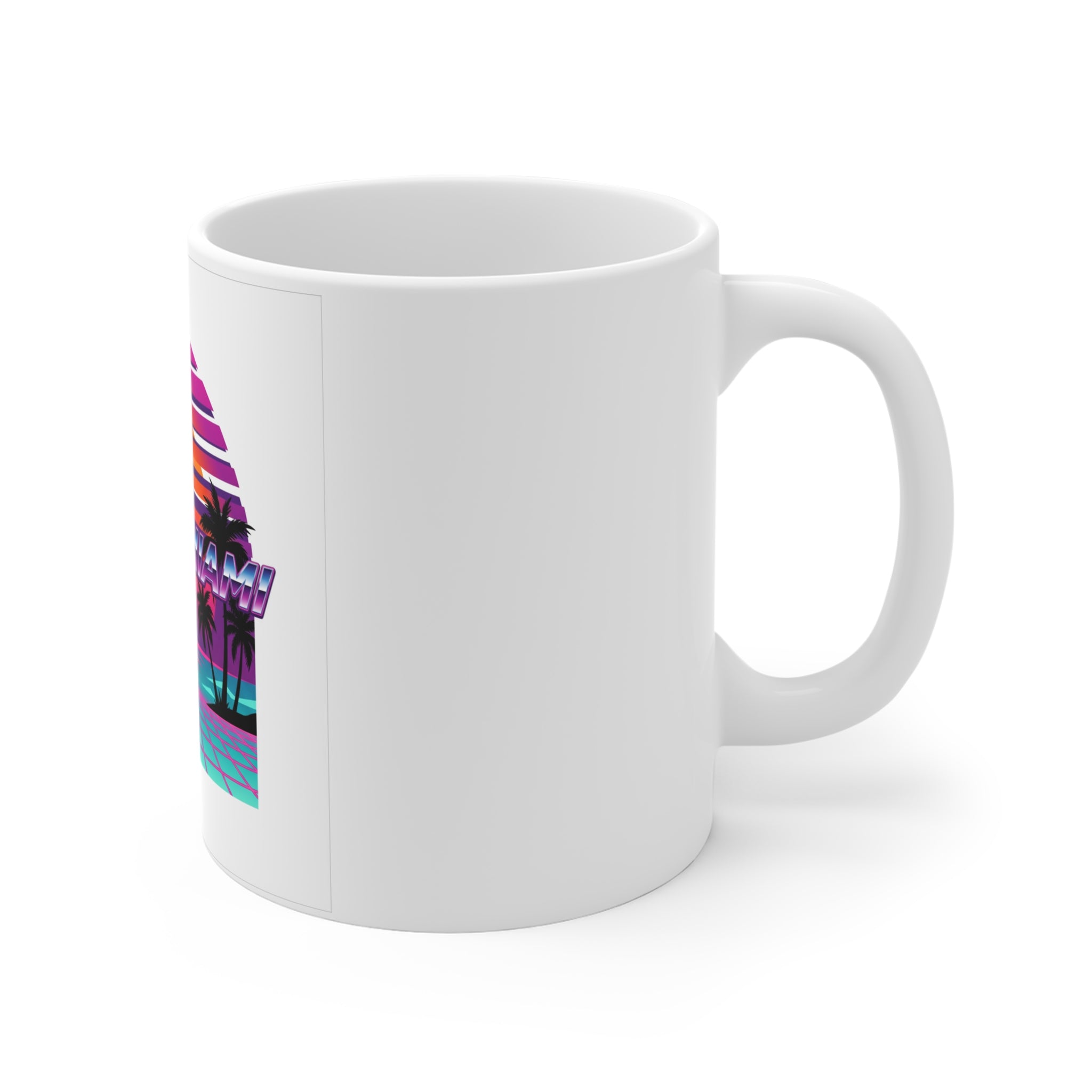Retro Miami Sunset Mug — 80s Synthwave Ceramic Coffee Mug 11oz