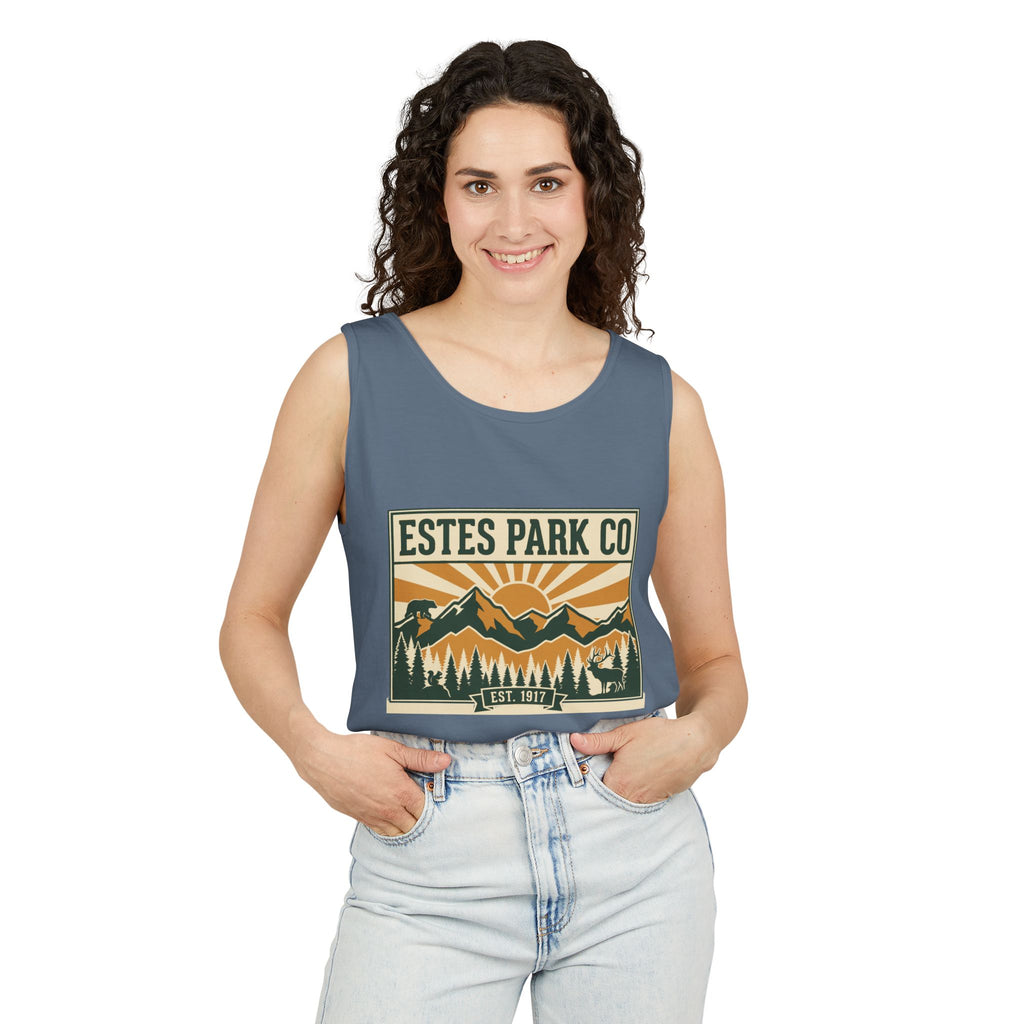 Estes Park CO Hidden Wildlife Tank Top | Forest Green EST. 1917 | Comfort Colors