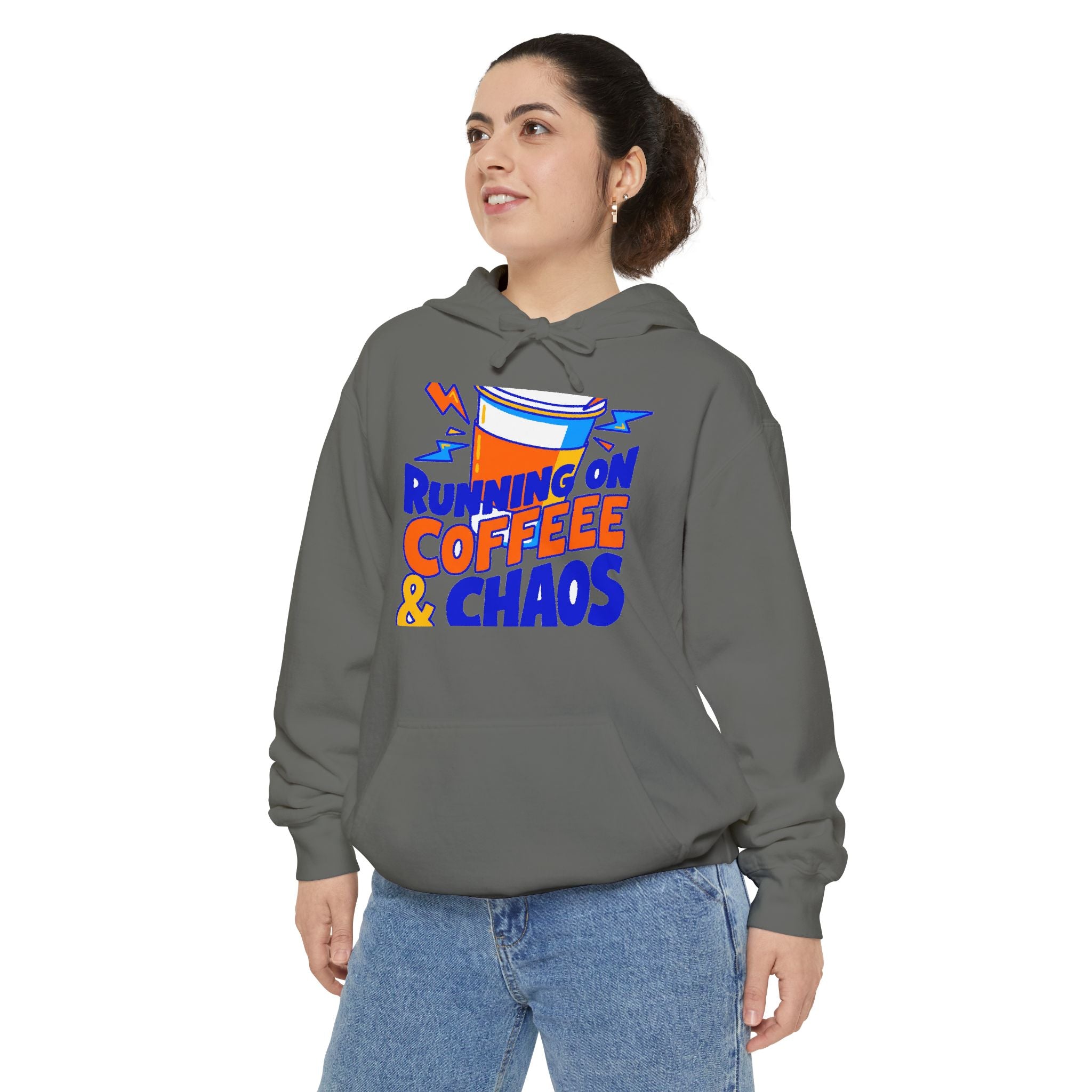 Funny Coffee Hoodie | Running on Coffee & Chaos