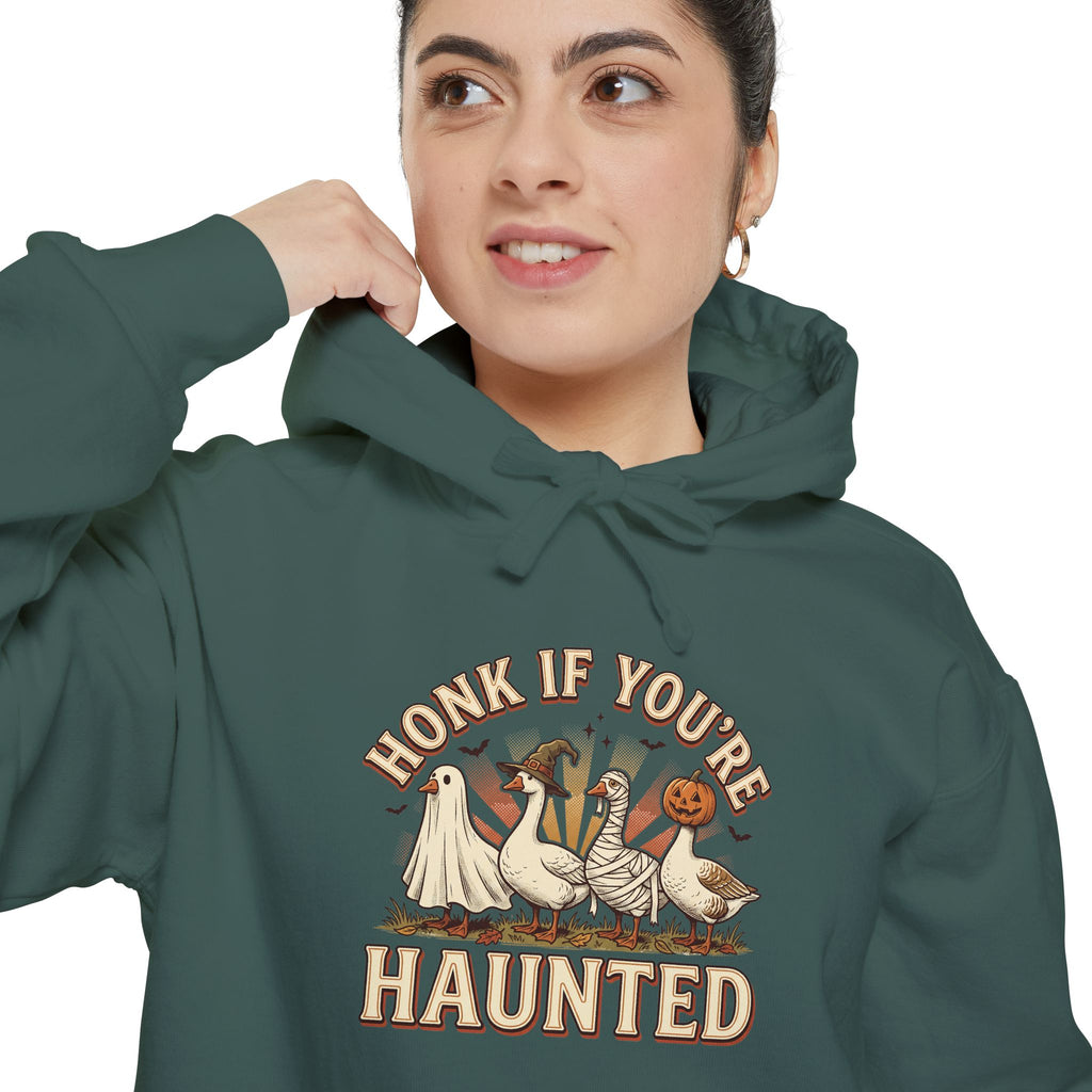 Funny Halloween Hoodie | Honk If You're Haunted Goose Art | Comfort Colors Garment Dyed