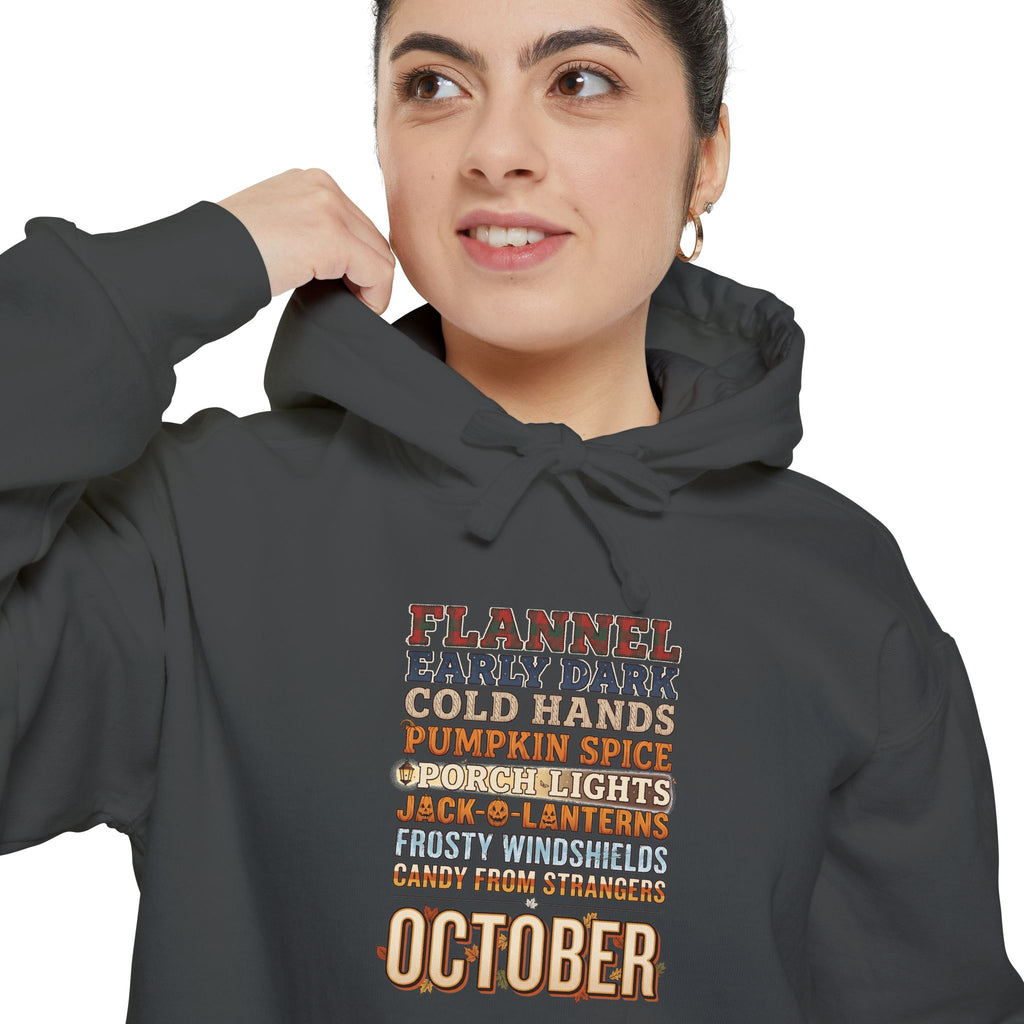 October Hoodie | Flannel Early Dark Cold Hands Fall List | Comfort Colors Garment Dyed