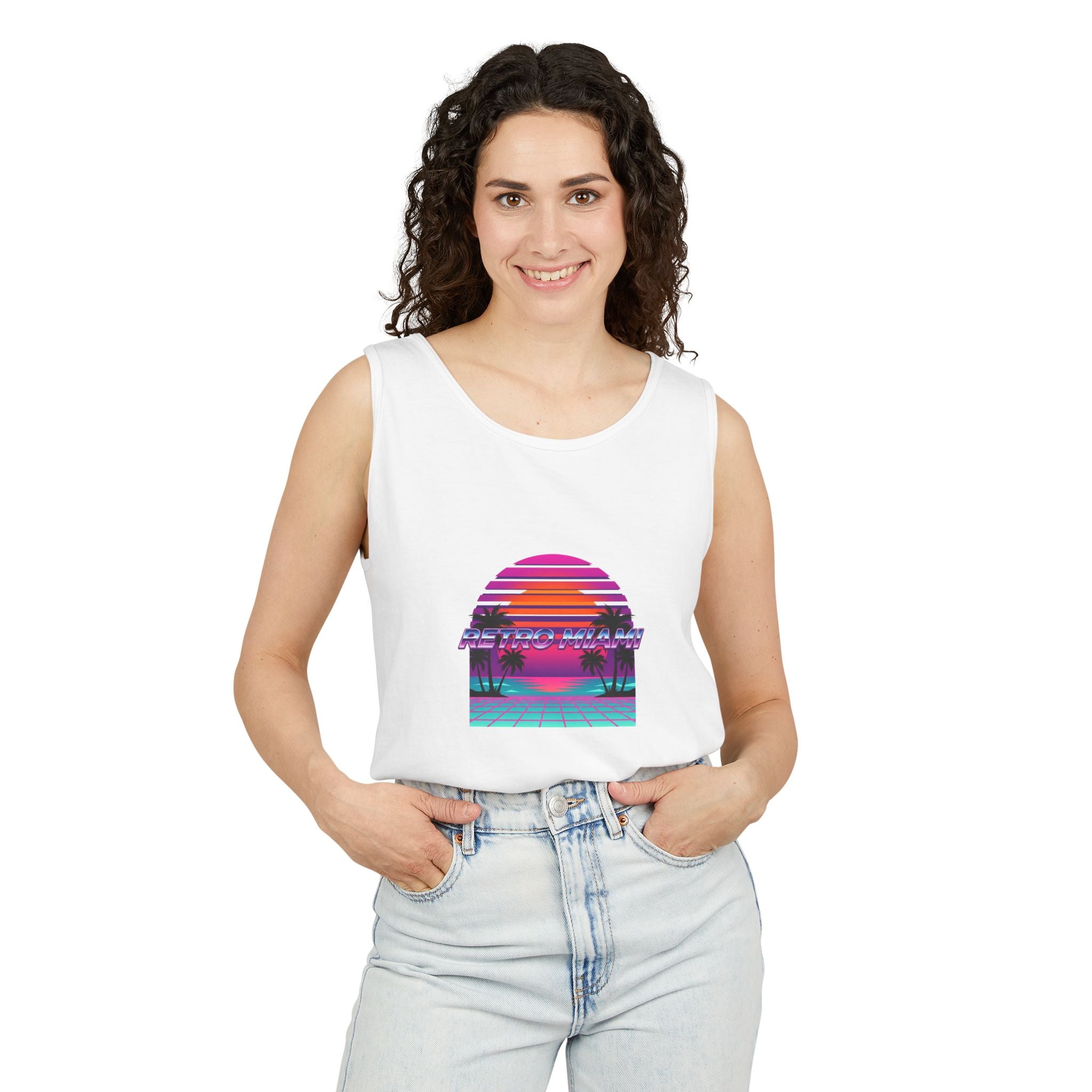 Retro Miami Sunset Tank — 80s Synthwave Comfort Colors Garment-Dyed