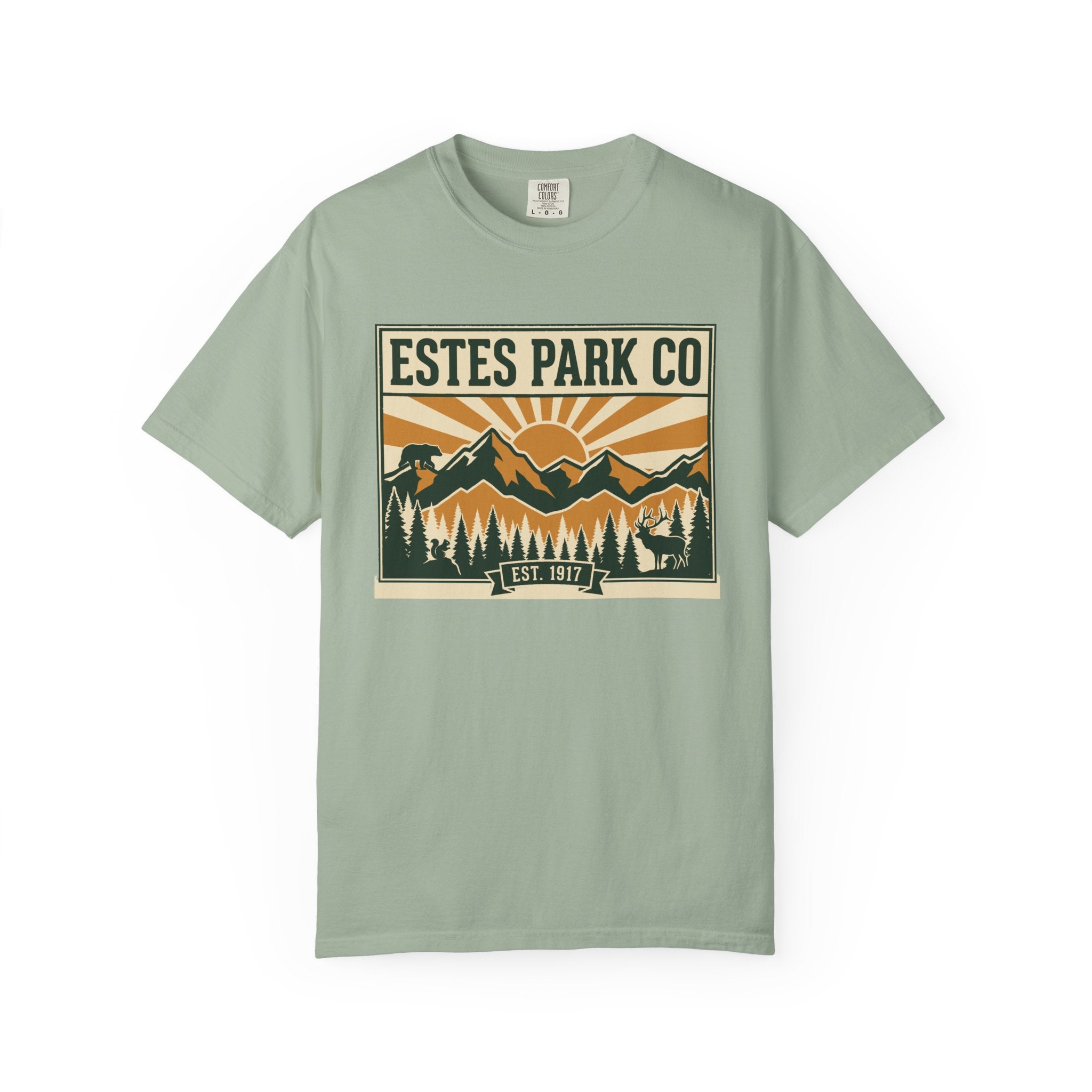 Estes Park CO Hidden Wildlife Tee | Forest Green EST. 1917 | Comfort Colors