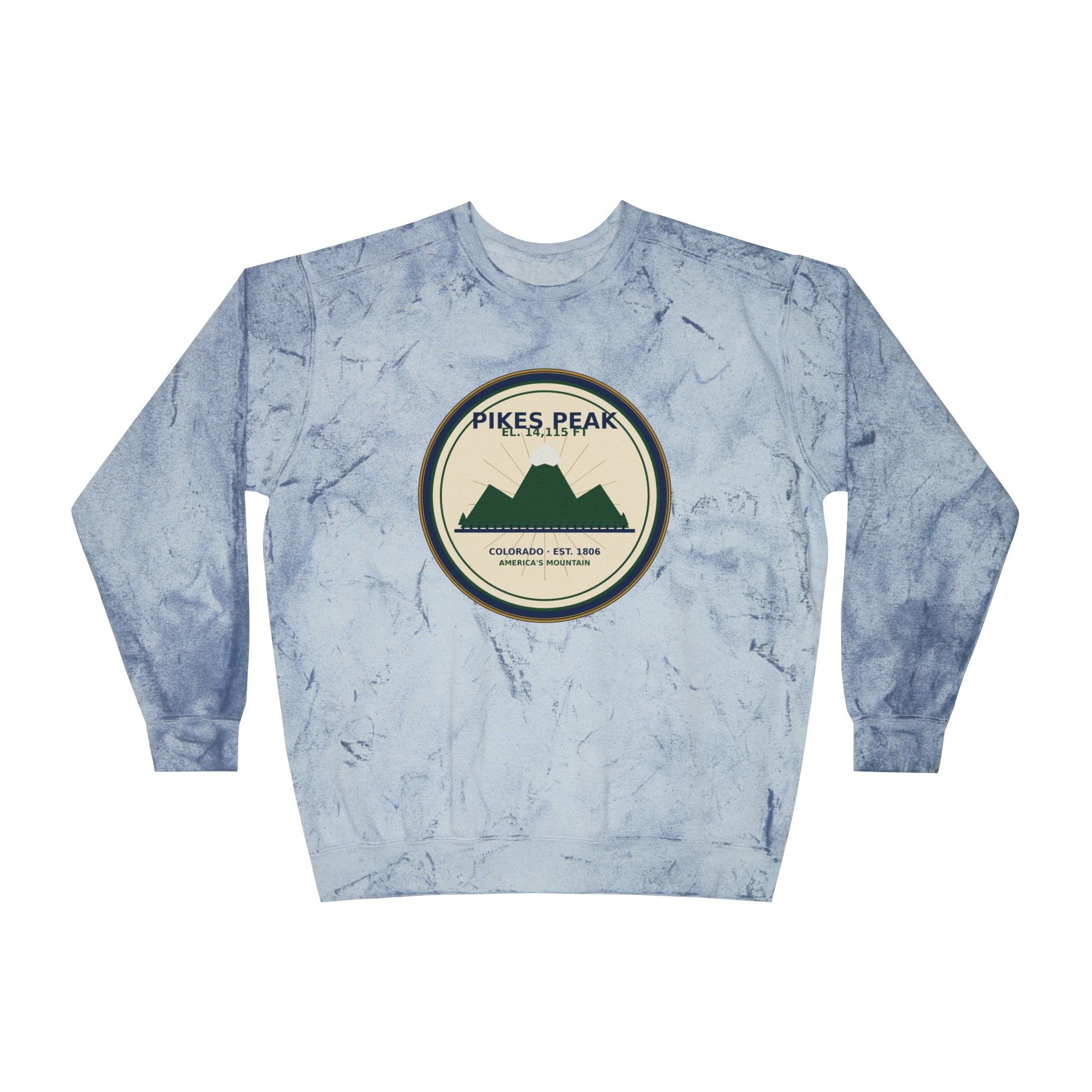 Pikes Peak Crewneck Sweatshirt | Vintage Colorado Mountain Badge