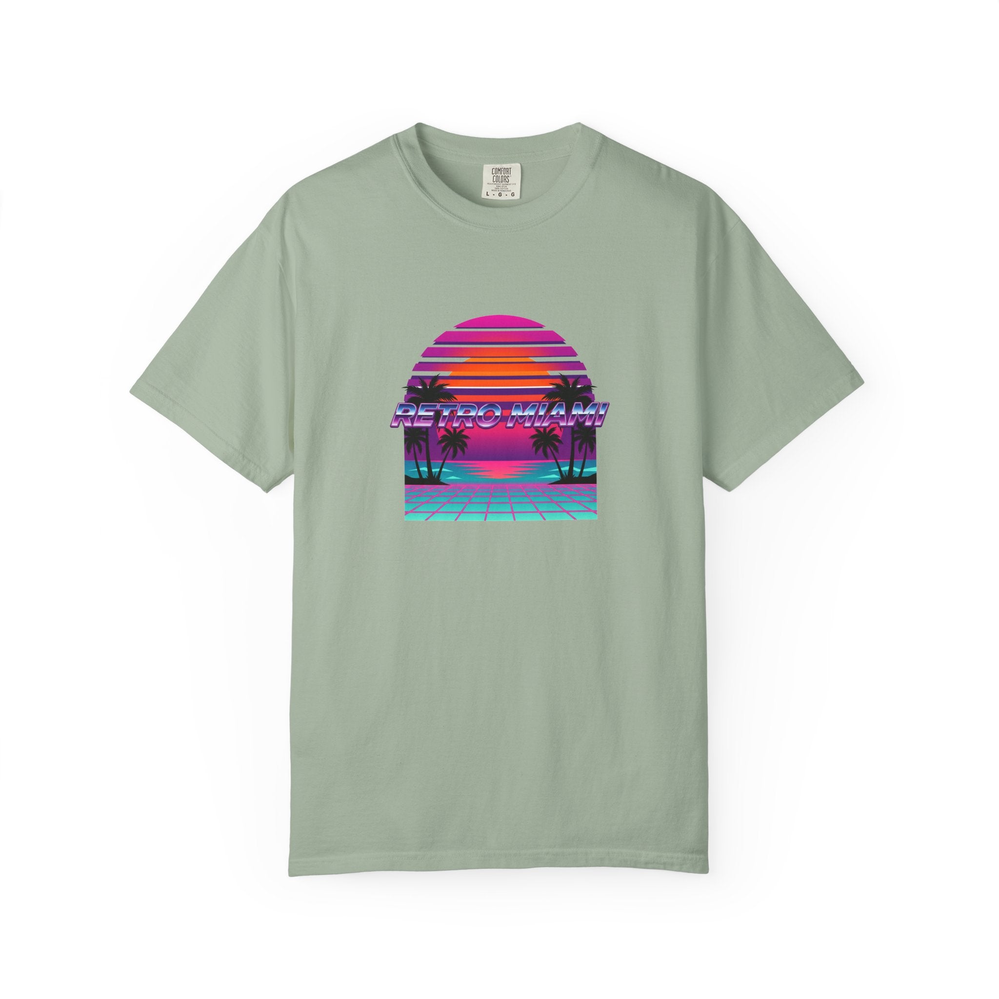 Retro Miami Sunset Graphic Tee White — Vaporwave Palm Trees Shirt