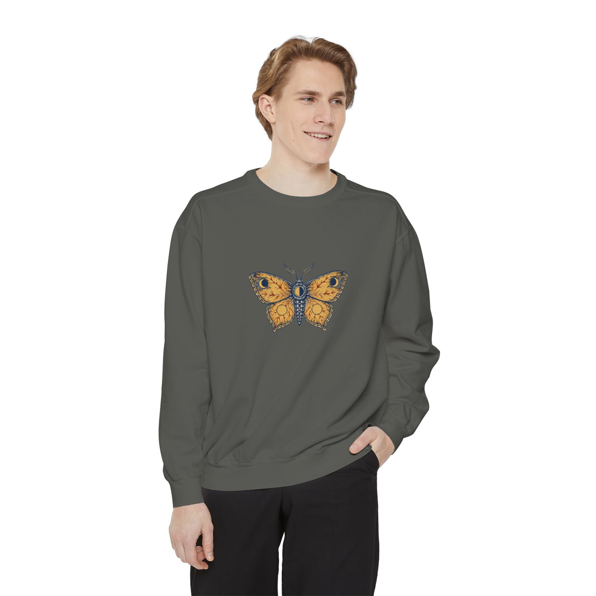 Celestial Moth Crewneck Sweatshirt | Vintage Engraved Luna Moth Art | Comfort Colors Garment Dyed