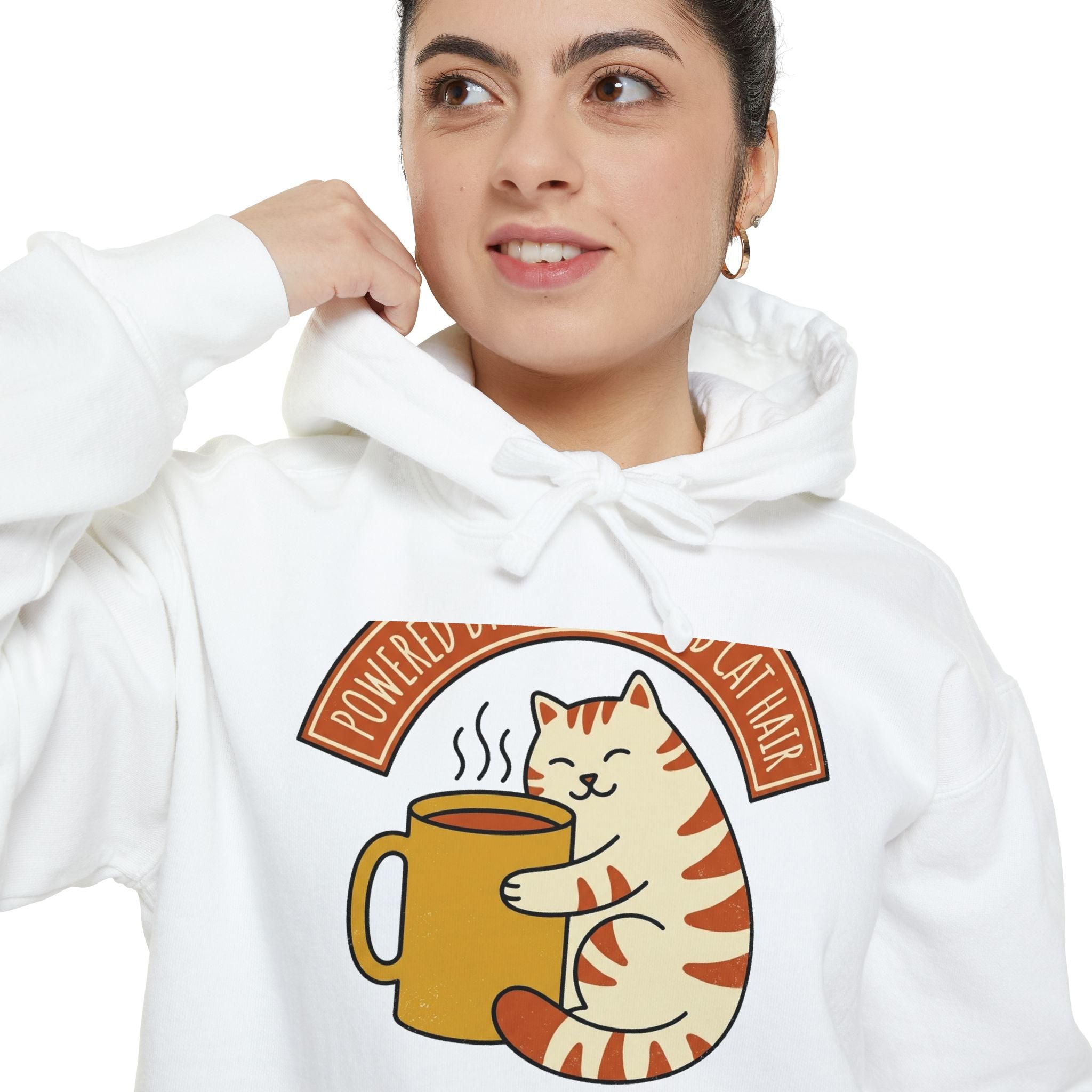 Cat Coffee Hoodie back view | Comfort Colors | powered by caffeine hoodie — Bay