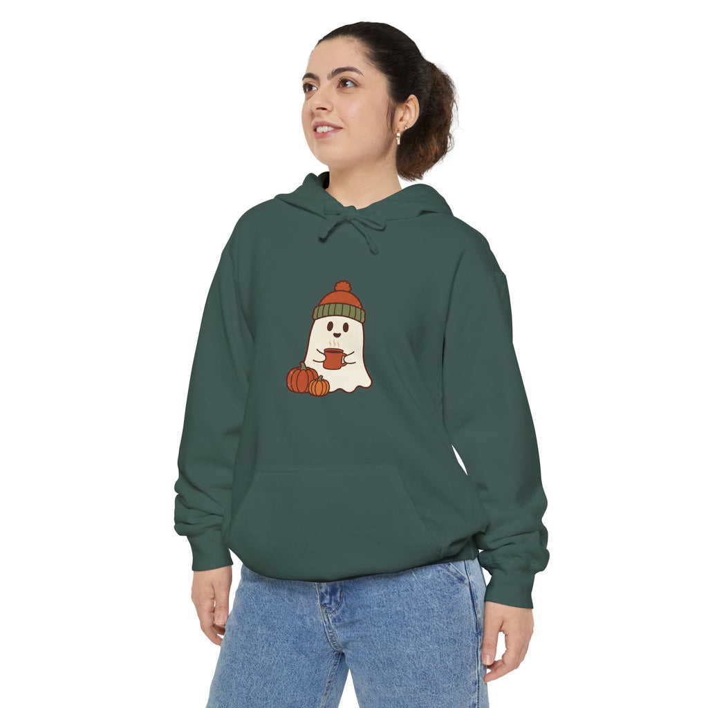 Retro Ghost Hoodie | Ghost in a Knitted Beanie Cocoa Art | Comfort Colors Garment Dyed