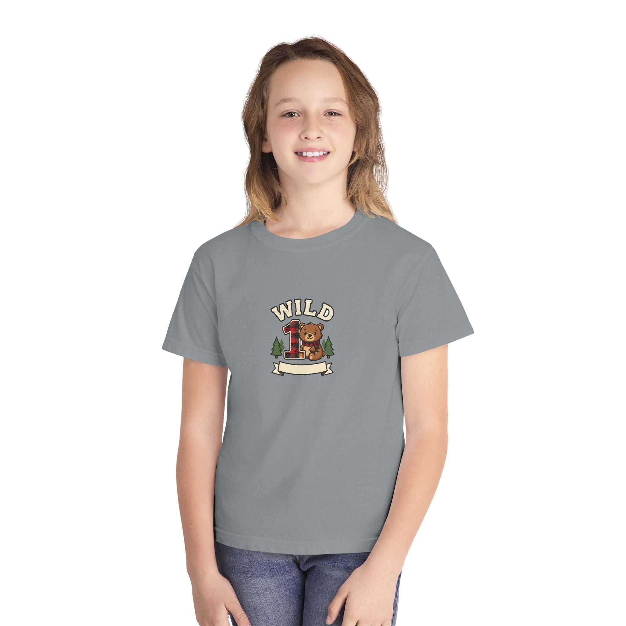 Wild One Birthday Youth Shirt Plaid Bear Comfort Colors
