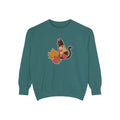 Black Cat Crewneck Sweatshirt | Patchwork Cat and Fall Leaves | Comfort Colors Garment Dyed