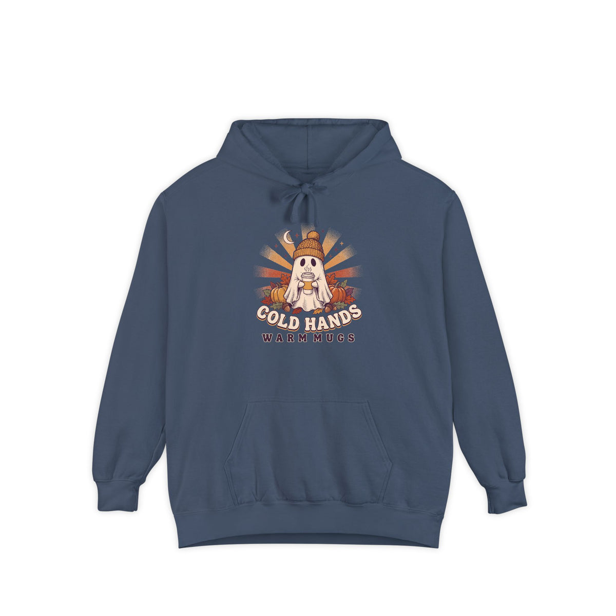 Cozy Ghost Hoodie | Cold Hands Warm Mugs Fall Coffee Art | Comfort Colors Garment Dyed
