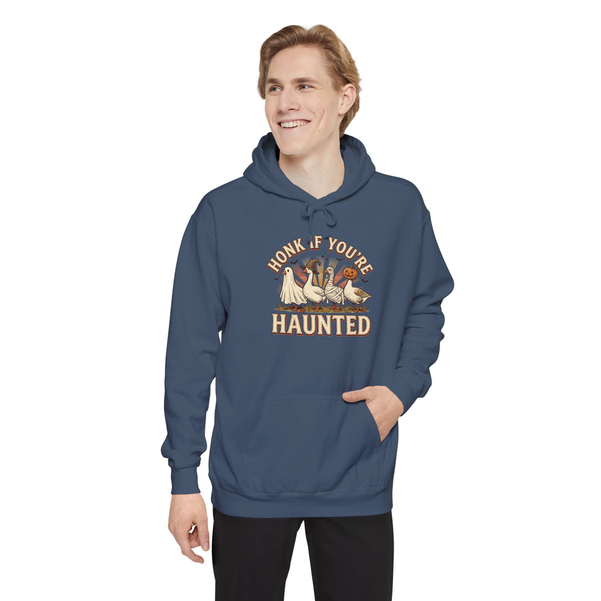 Funny Halloween Hoodie | Honk If You're Haunted Goose Art | Comfort Colors Garment Dyed