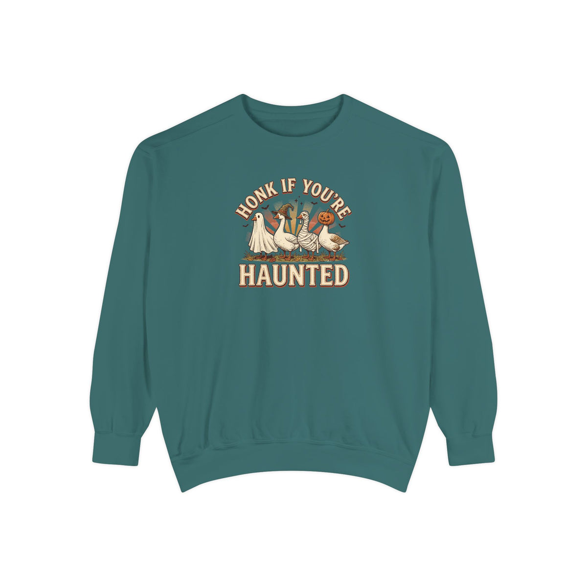 Funny Halloween Crewneck Sweatshirt | Honk If You're Haunted Goose Art | Comfort Colors Garment Dyed