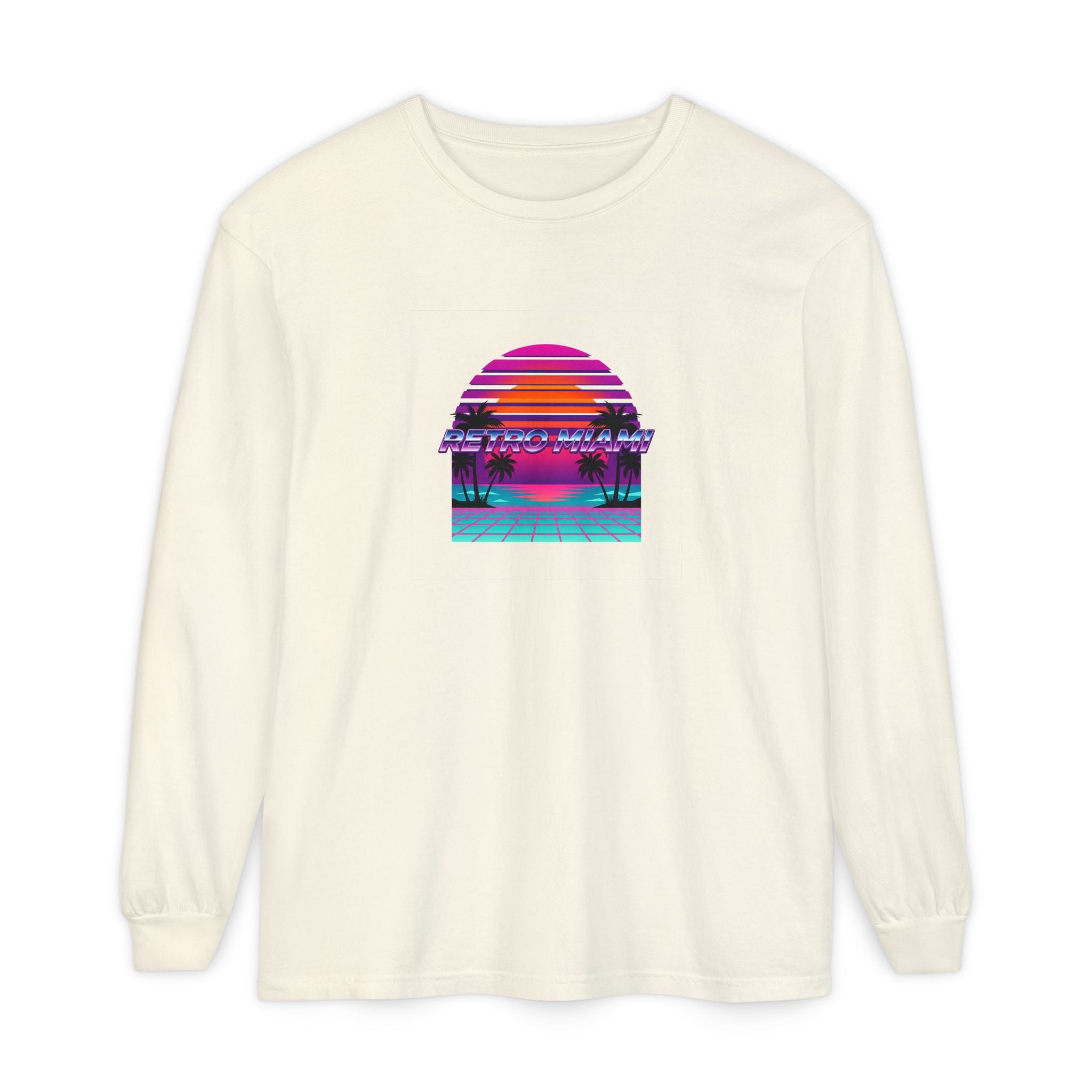Retro Miami Sunset Long-Sleeve — 80s Synthwave Comfort Colors Shirt