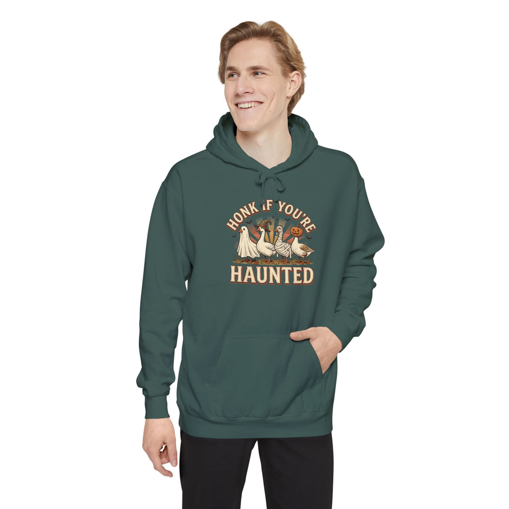 Funny Halloween Hoodie | Honk If You're Haunted Goose Art | Comfort Colors Garment Dyed