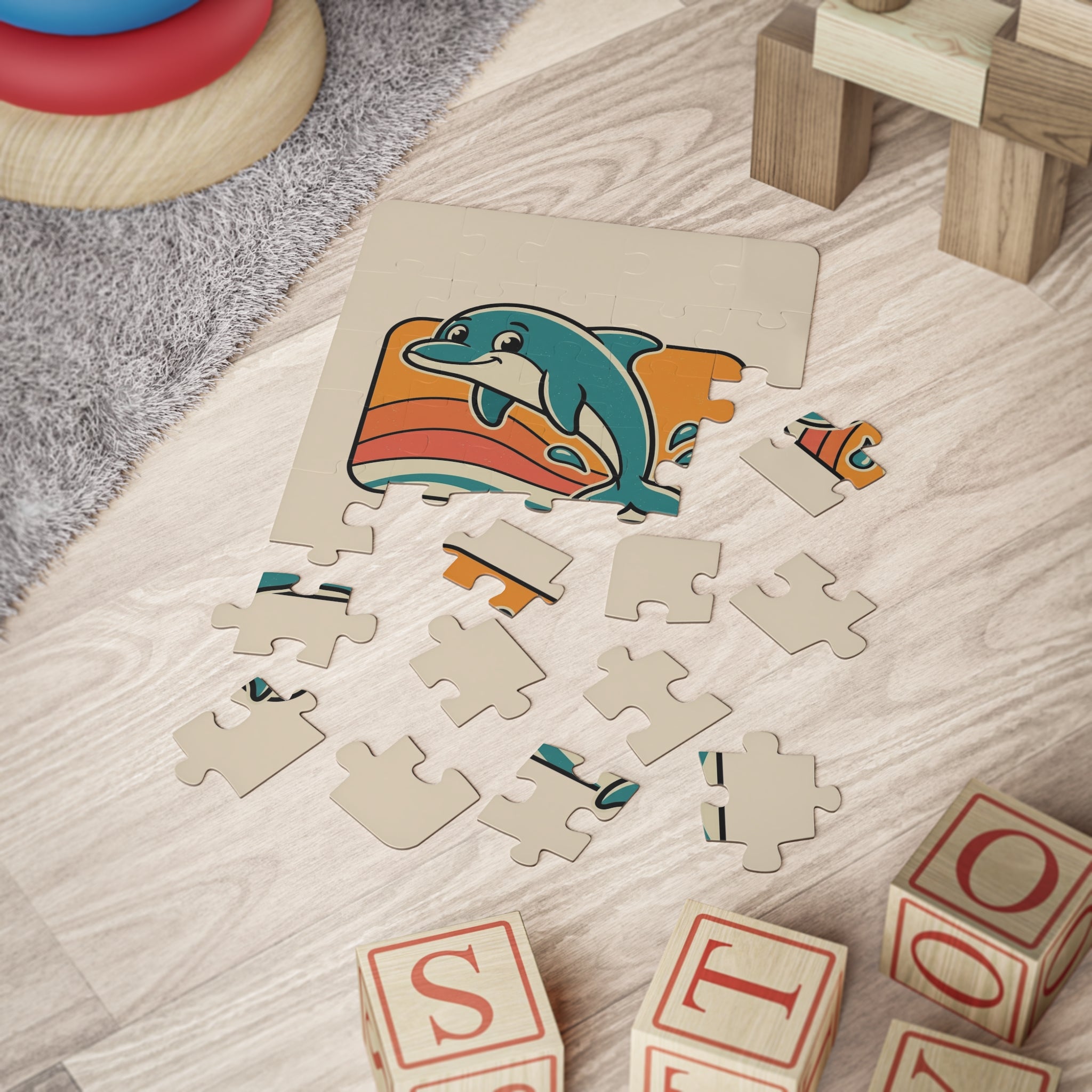 Dolphin Kids Puzzle 30 Piece Retro Sunset Beach Puzzle