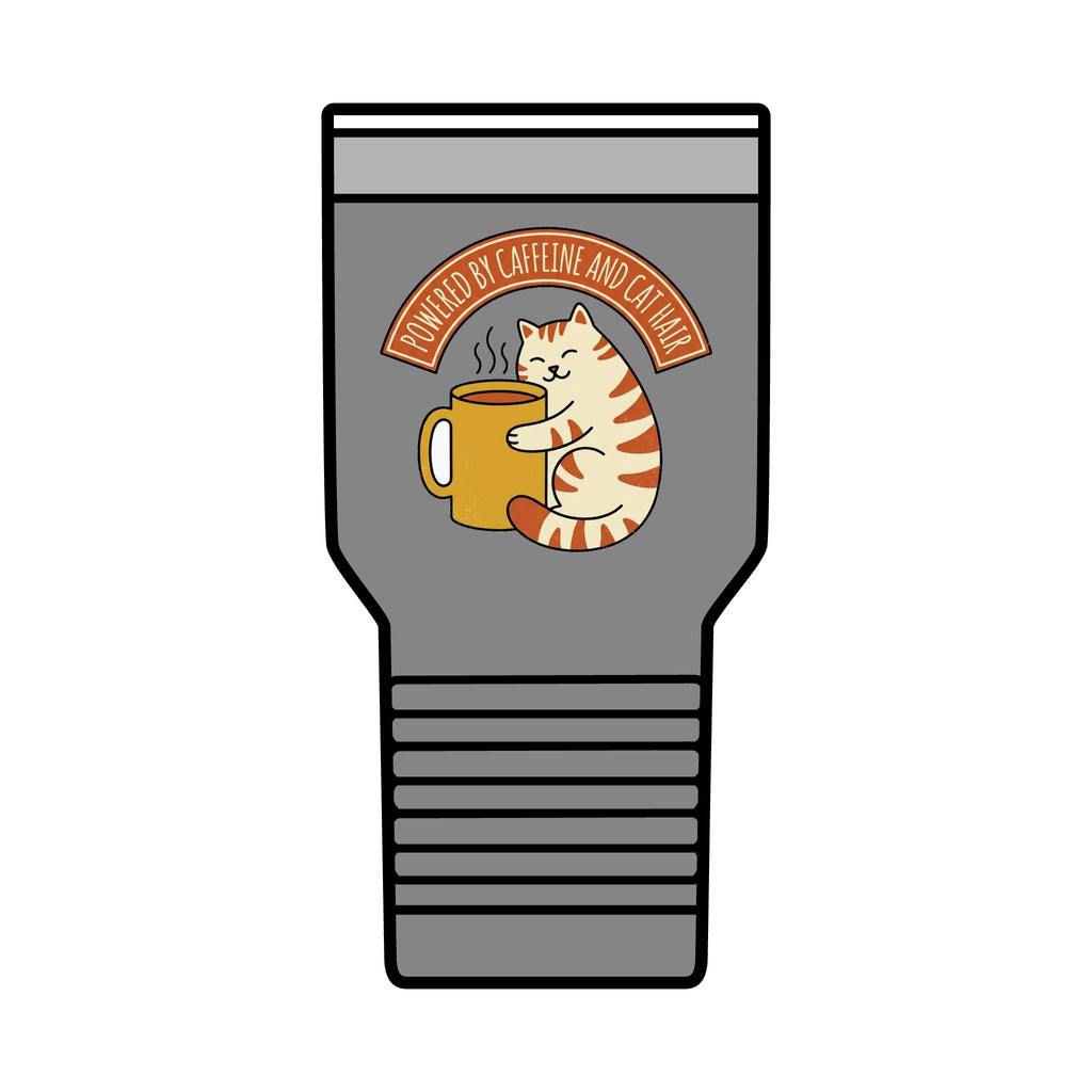 Cat Coffee Tumbler | Powered by Caffeine | funny cat coffee tumbler — Ivory