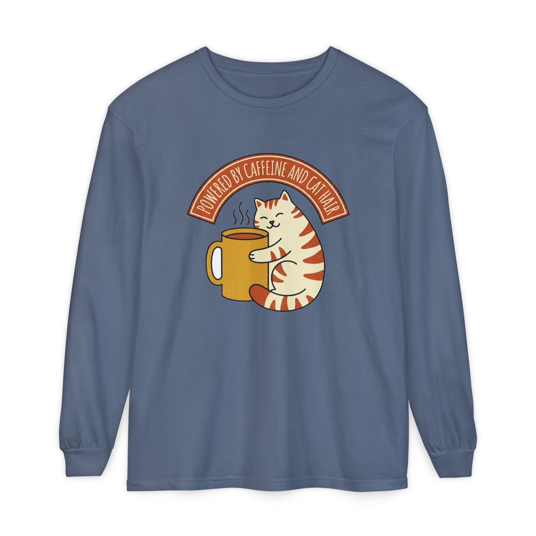 Cat Coffee Long Sleeve | Powered by Caffeine | coffee cat long sleeve — Khaki