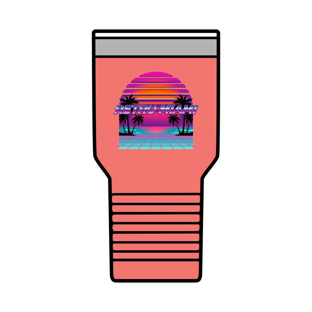 Retro Miami Sunset 30oz Tumbler — 80s Synthwave Insulated Travel Mug