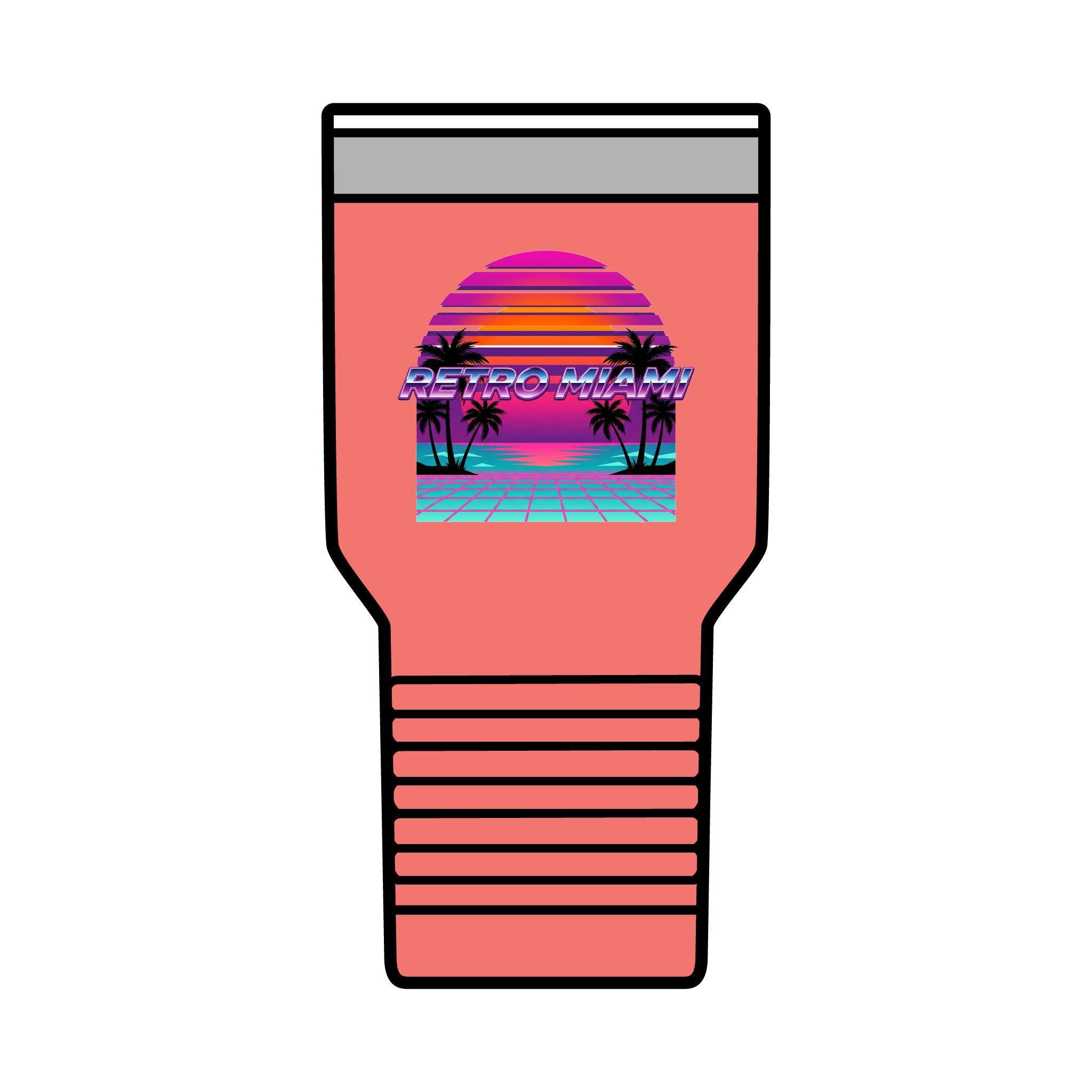 Retro Miami Sunset 30oz Tumbler — 80s Synthwave Insulated Travel Mug