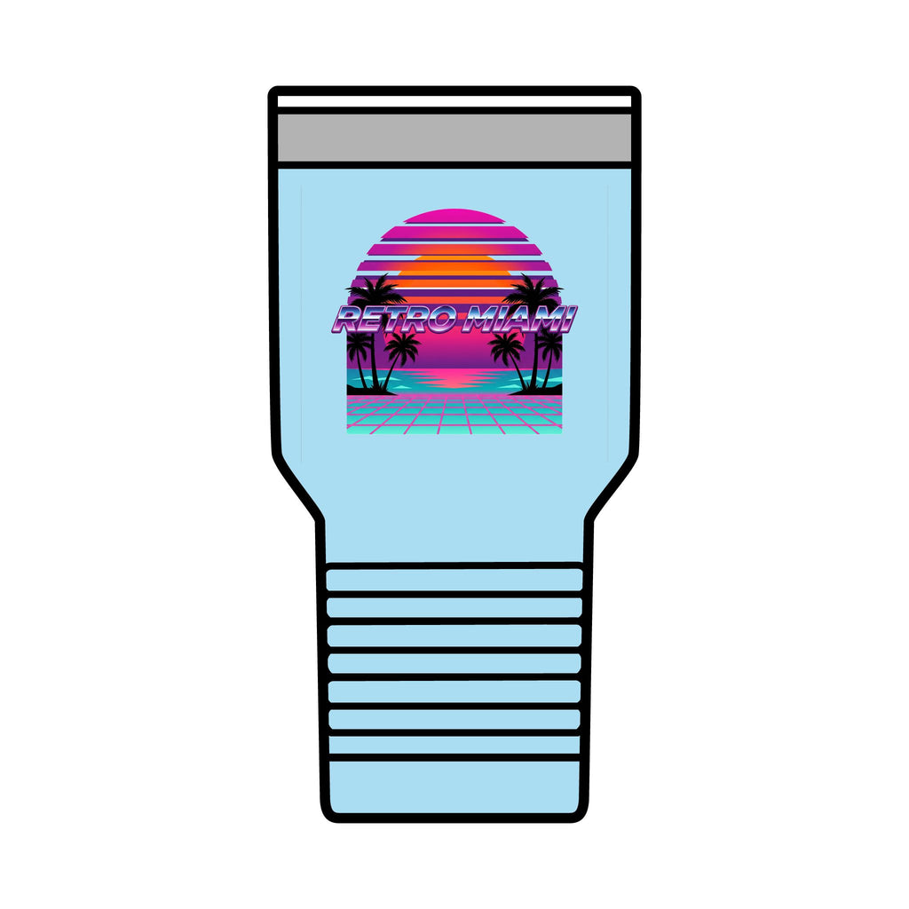 Retro Miami Sunset 30oz Tumbler — 80s Synthwave Insulated Travel Mug