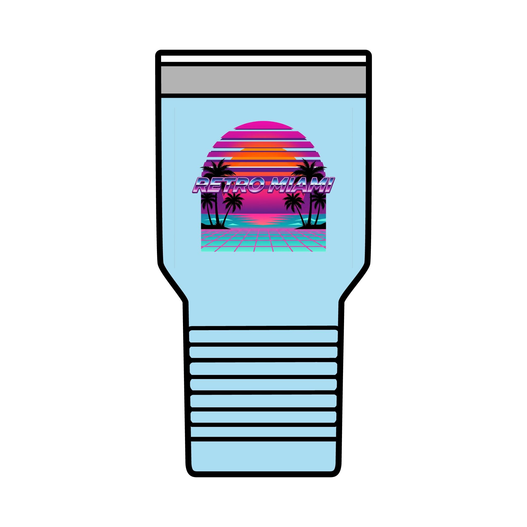 Retro Miami Sunset 30oz Tumbler — 80s Synthwave Insulated Travel Mug