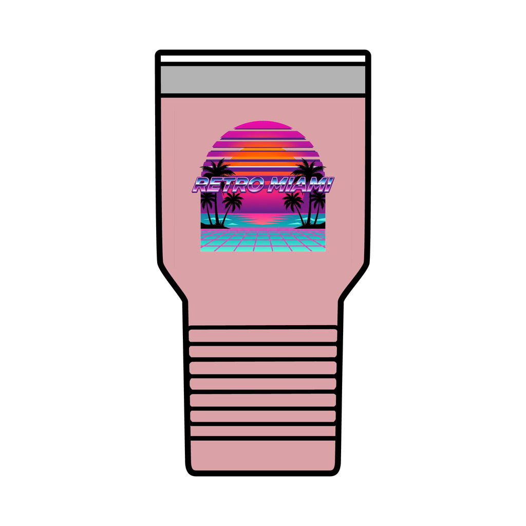 Retro Miami Sunset 30oz Tumbler — 80s Synthwave Insulated Travel Mug