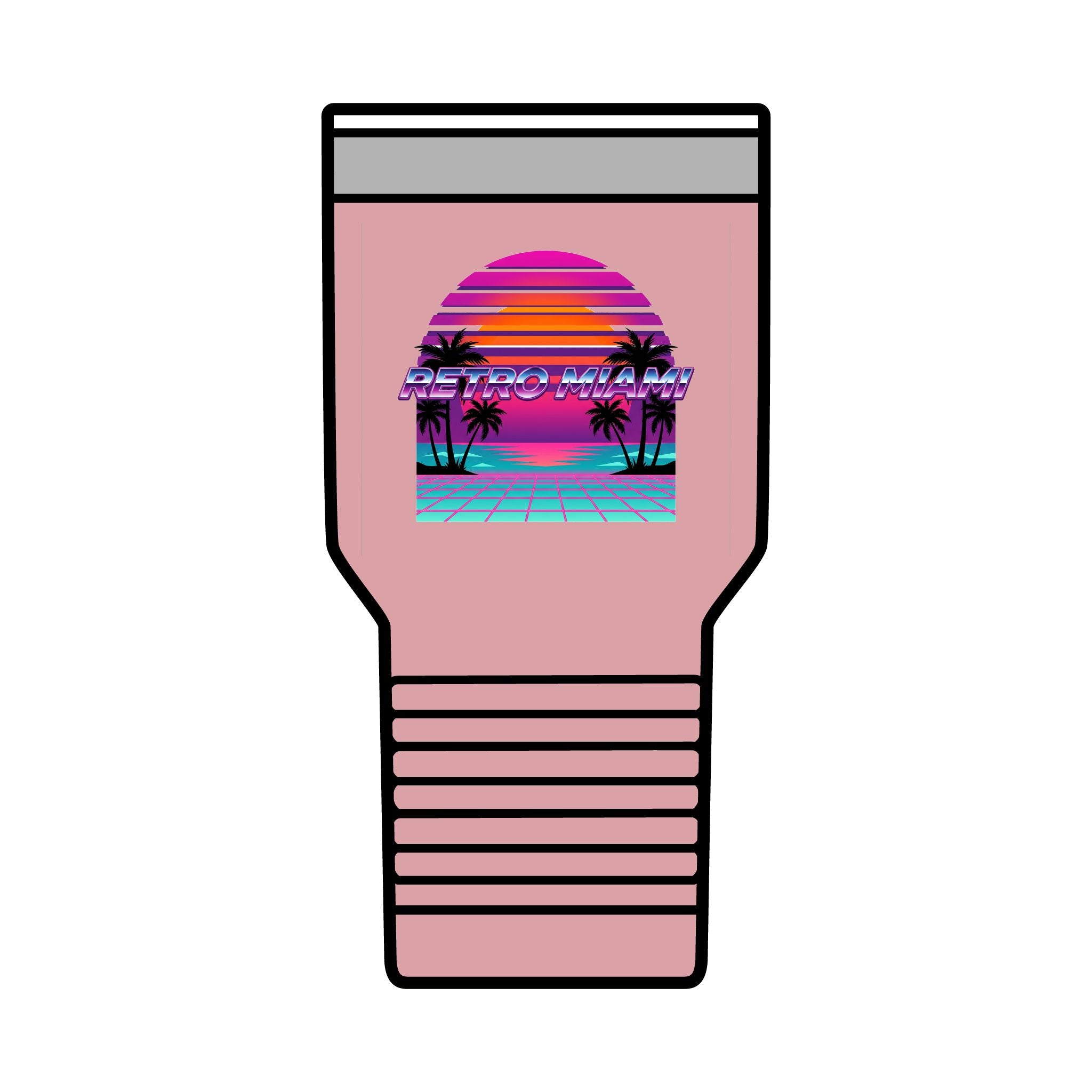 Retro Miami Sunset 30oz Tumbler — 80s Synthwave Insulated Travel Mug